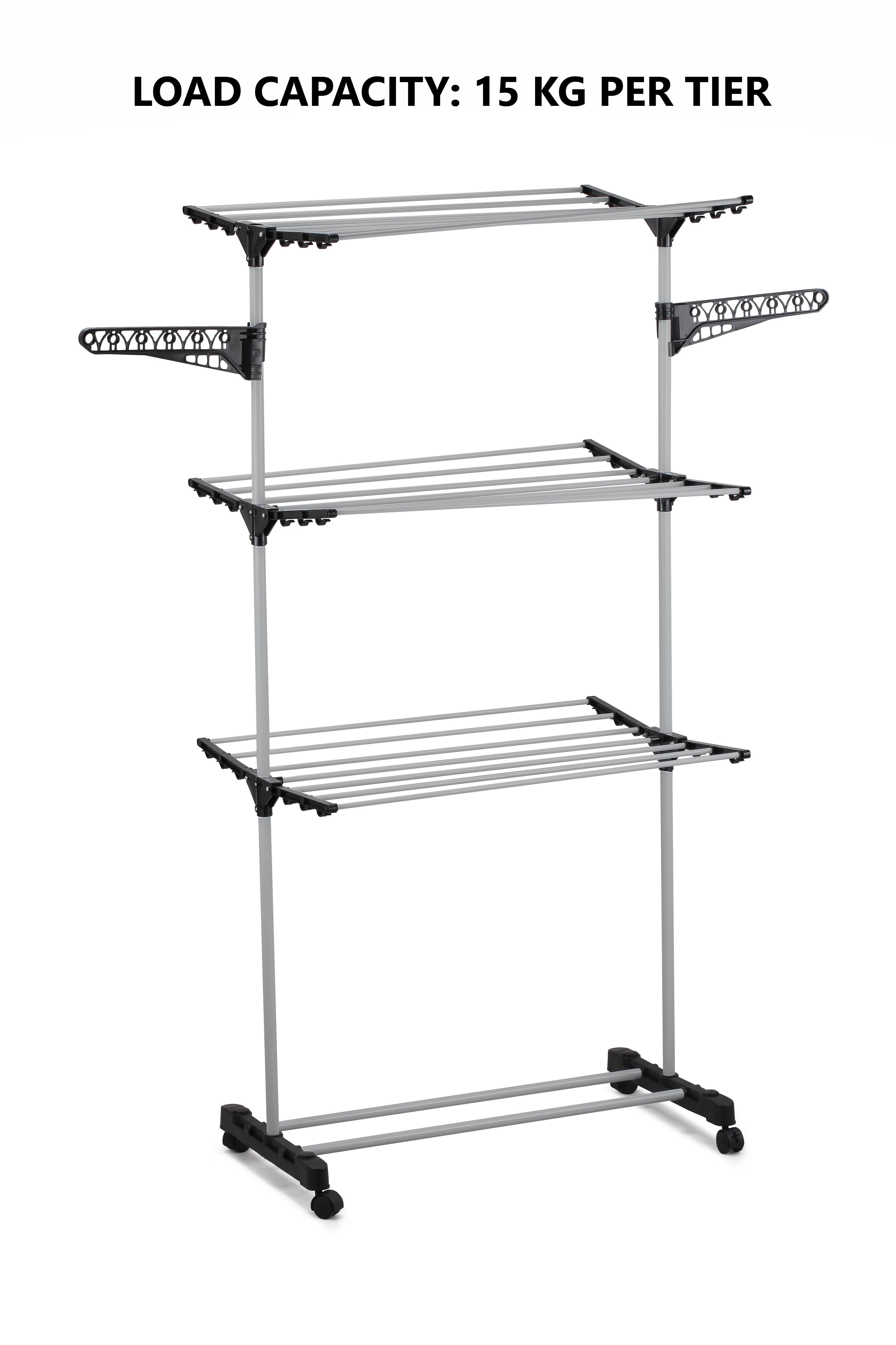 Folding 3 Tier Clothes Laundry Drying Rack with Stainless Steel Tubes for view 5