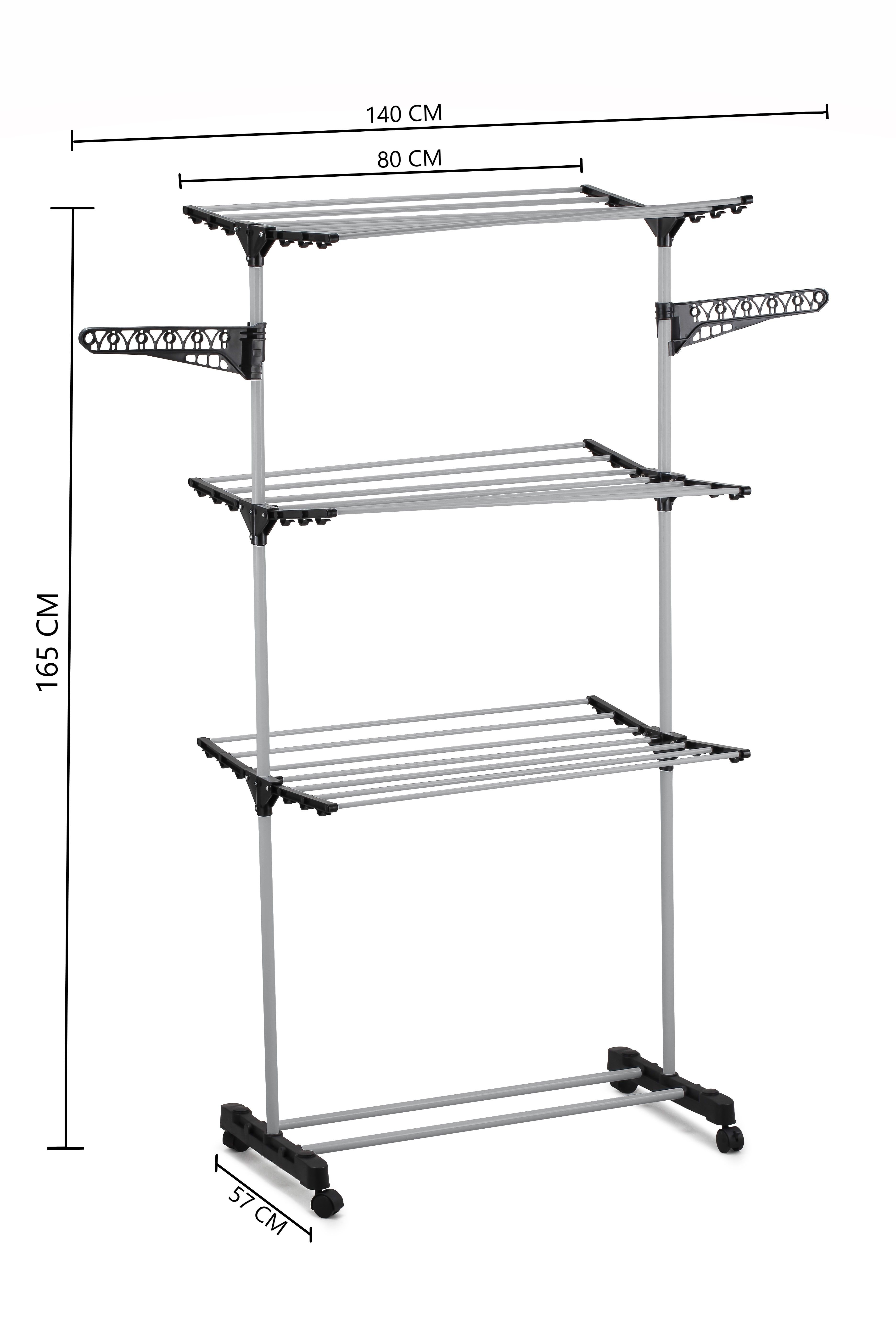 Folding 3 Tier Clothes Laundry Drying Rack with Stainless Steel Tubes for view 9