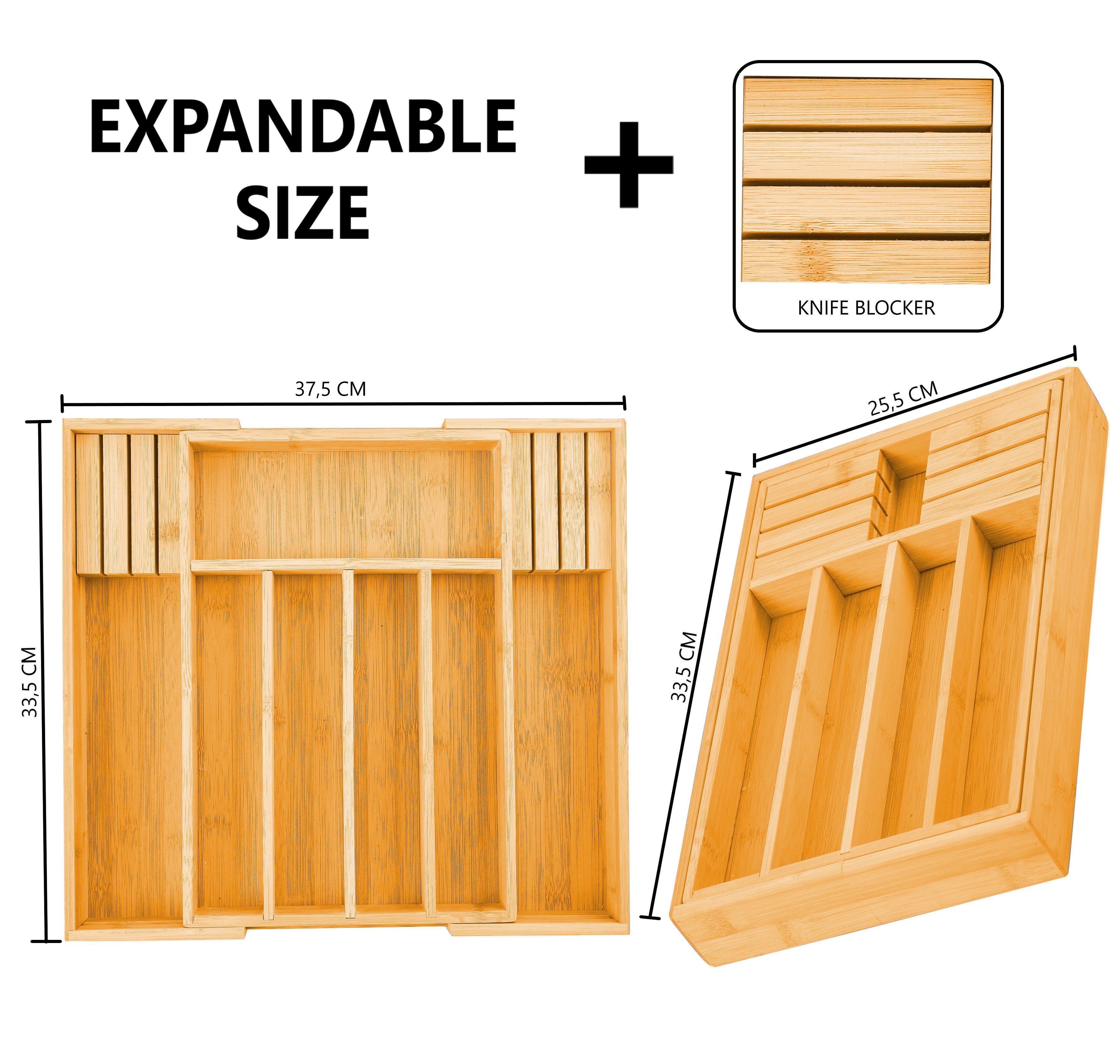 2 Pack Large Capacity Bamboo Expandable Drawer Organizer with Knife Block view 3