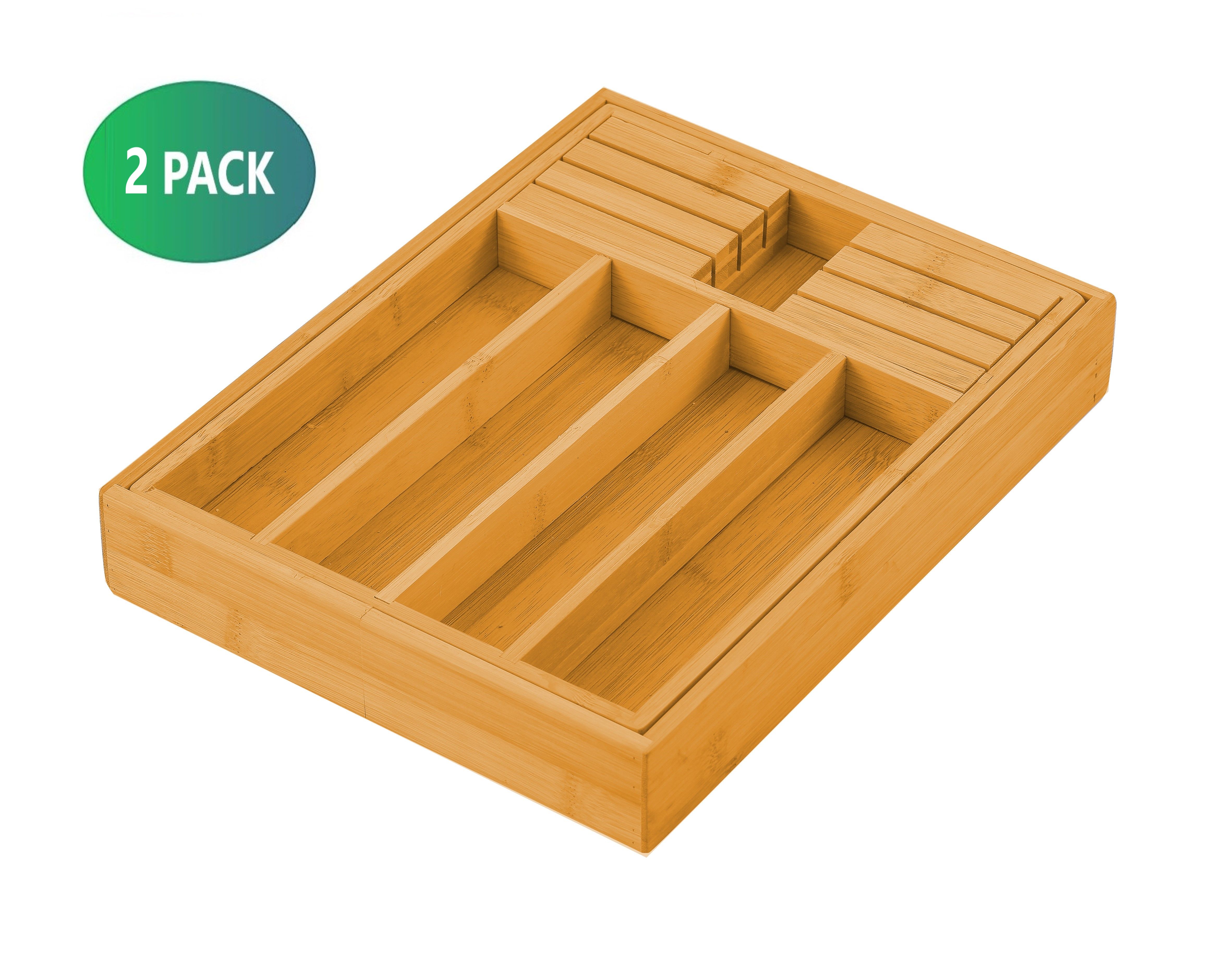 2 Pack Large Capacity Bamboo Expandable Drawer Organizer with Knife Block view 6