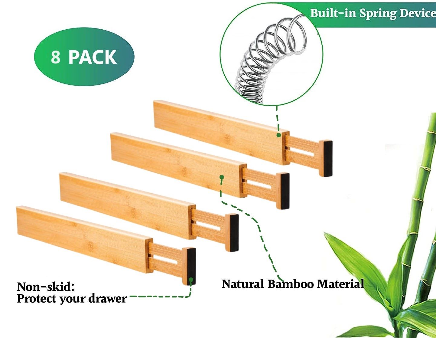 8 Pack Bamboo Adjustable Kitchen Drawer Dividers (Large, 44-55 cm) view 4