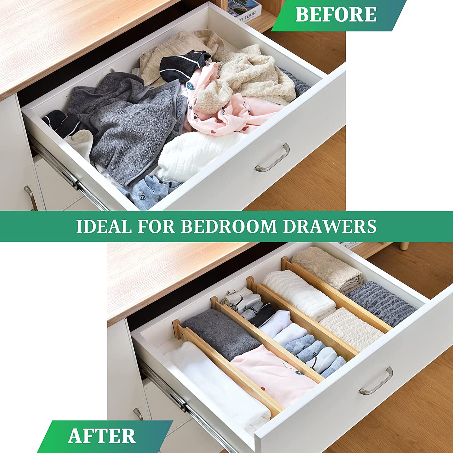8 Pack Bamboo Adjustable Kitchen Drawer Dividers (Large, 44-55 cm) view 8
