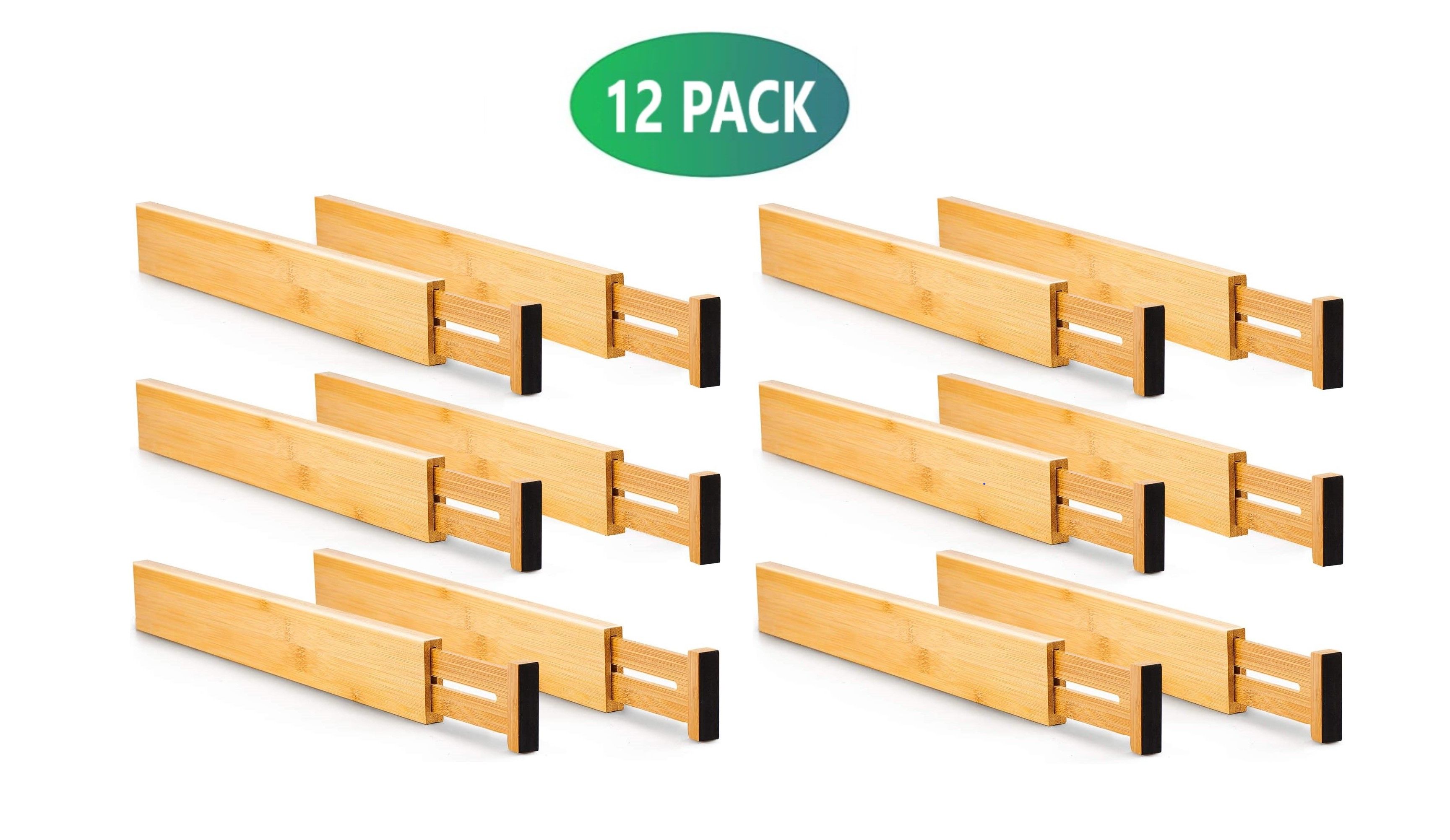 12 Pack Bamboo Adjustable Kitchen Drawer Dividers (Large, 44-55 cm) view 2
