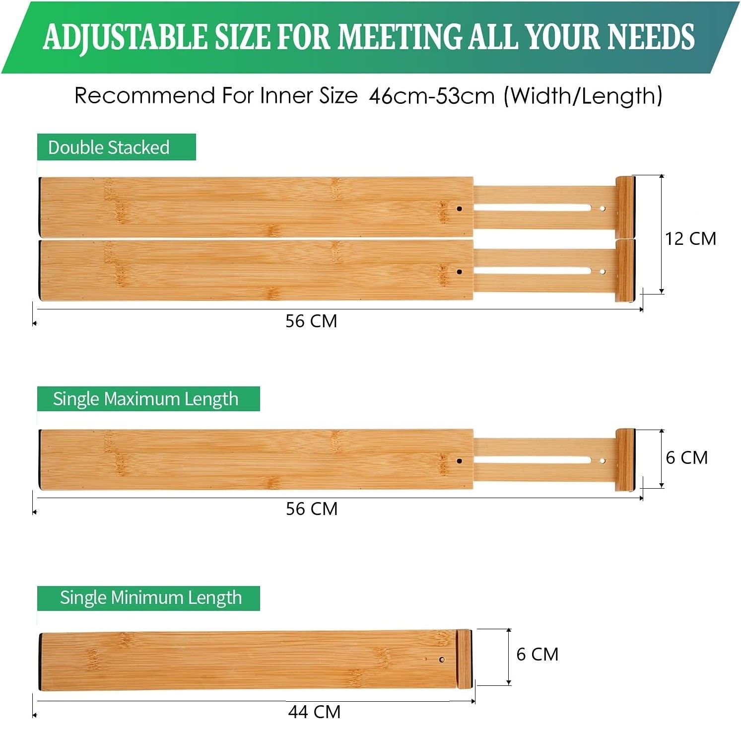 12 Pack Bamboo Adjustable Kitchen Drawer Dividers (Large, 44-55 cm) view 5
