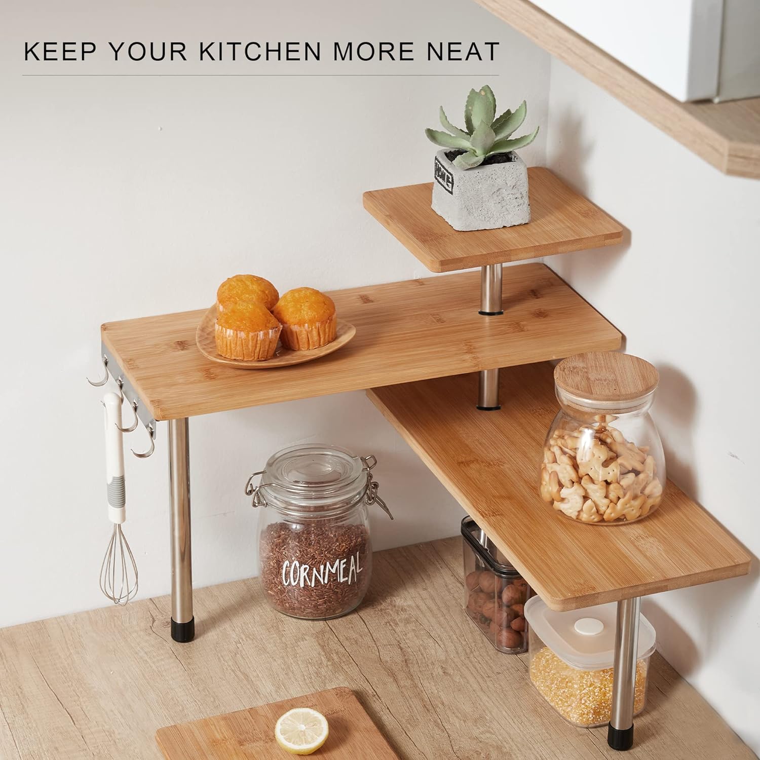 CARLA HOME 3 Tier Corner Shelf Kitchen Spice Rack Organiser with Hooks for view 7