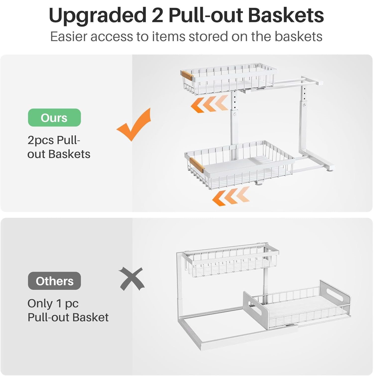 Set 2 pcs - 2-Tier Kitchen Under Sink Organiser Storage with Height Adjustable view 5