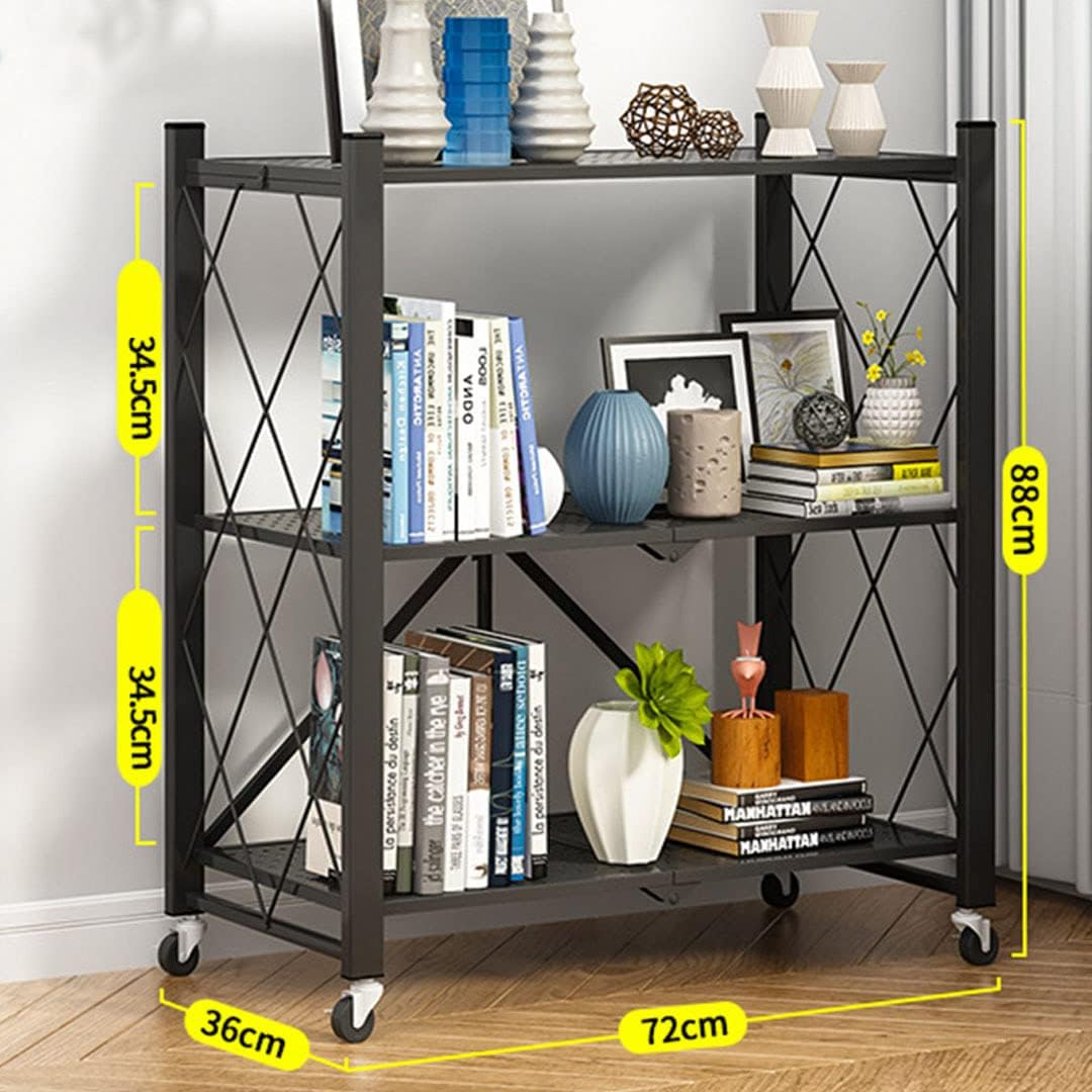 CARLA HOME 3-Tier Foldable Storage Shelf with Wheels for Kitchen view 3