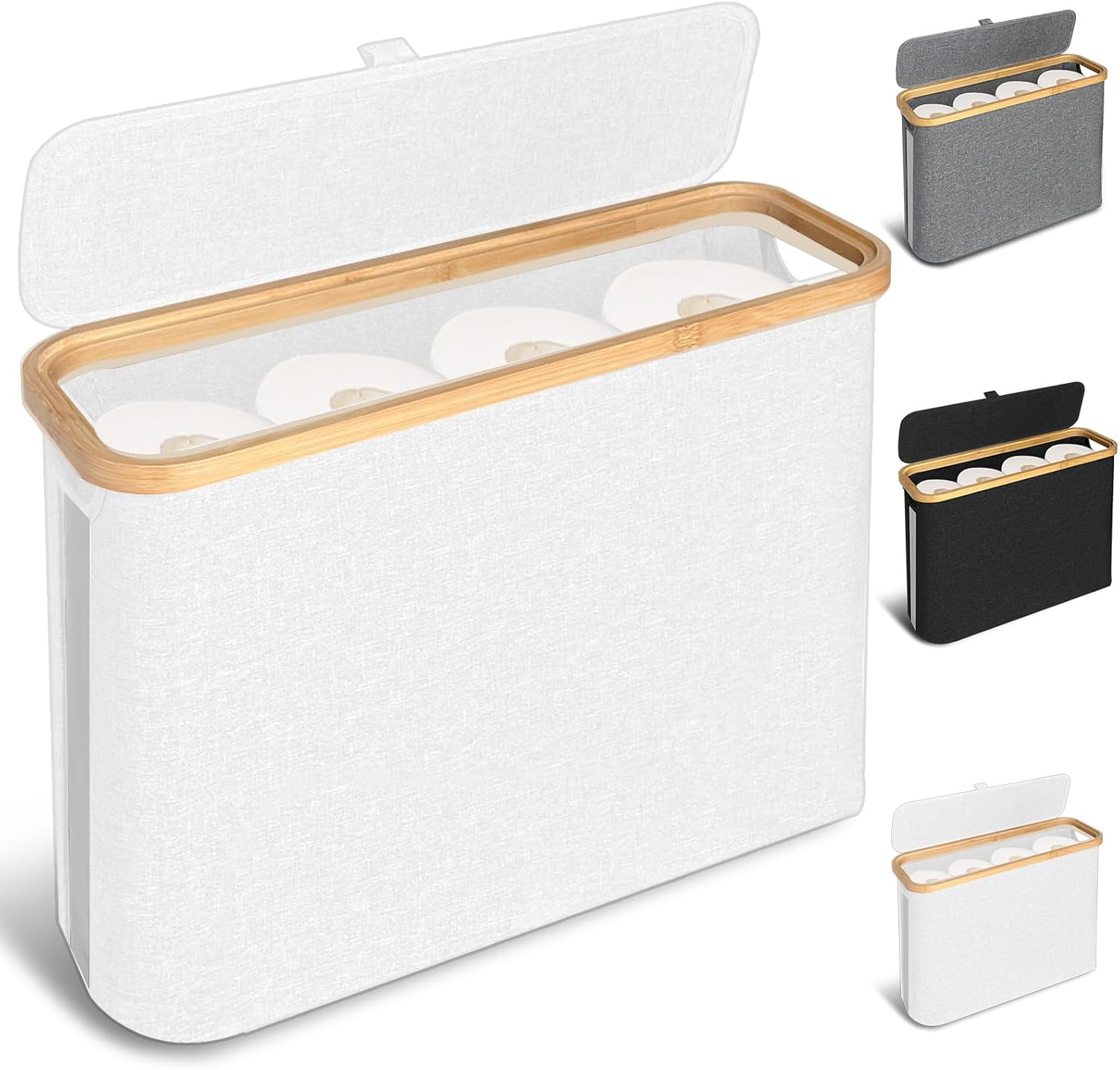 CARLA HOME Toilet Paper Storage Basket Holds Up to 12 Rolls with Bamboo Lid