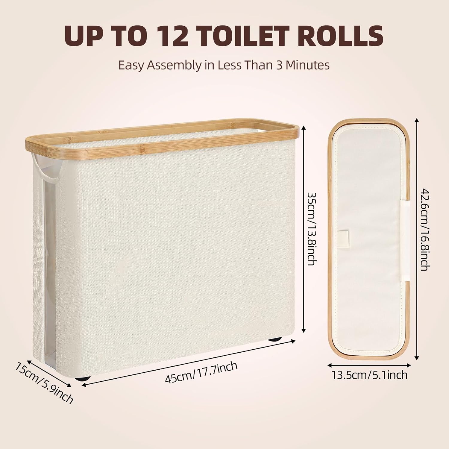 CARLA HOME Toilet Paper Storage Basket Holds Up to 12 Rolls with Bamboo Lid view 3