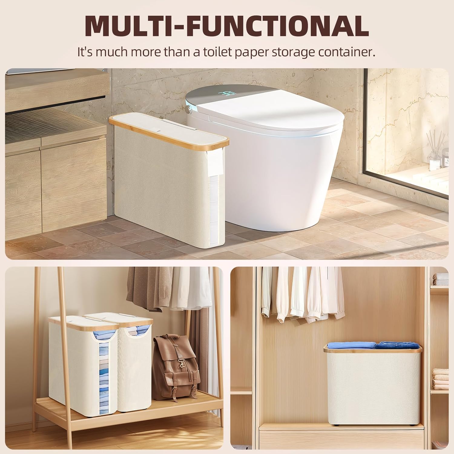 CARLA HOME Toilet Paper Storage Basket Holds Up to 12 Rolls with Bamboo Lid view 8