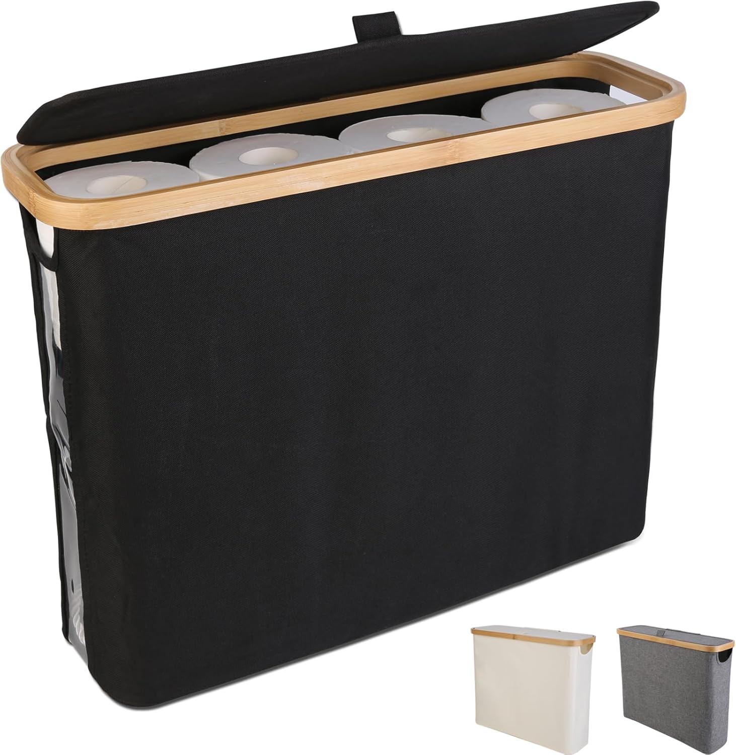 CARLA HOME Toilet Paper Storage Basket Holds Up to 12 Rolls with Bamboo Lid