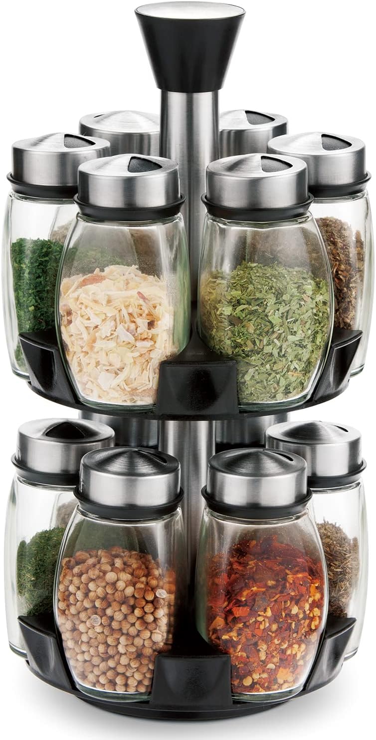 CARLA HOME Rotating Spice Rack Organizer with 12 Glass Jars for Kitchen