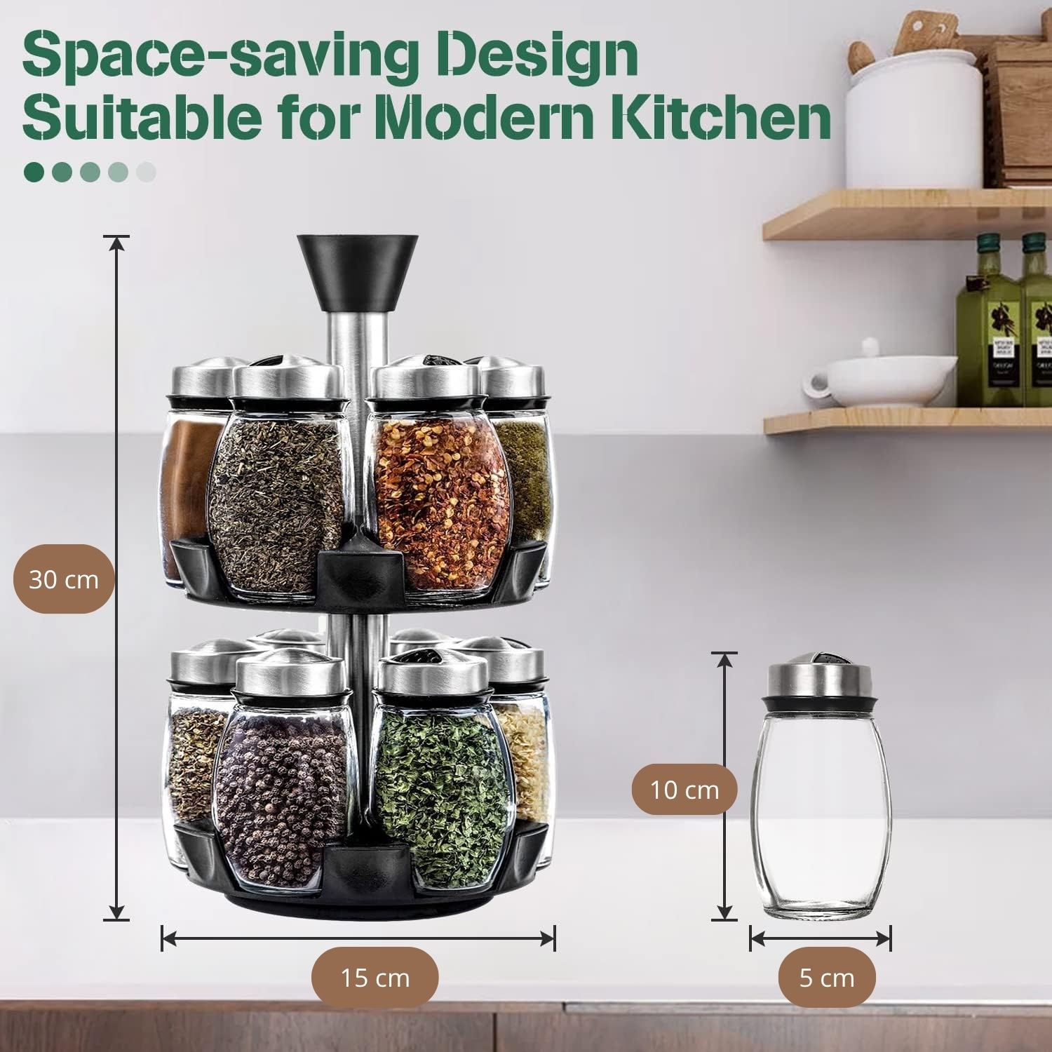 CARLA HOME Rotating Spice Rack Organizer with 12 Glass Jars for Kitchen view 2