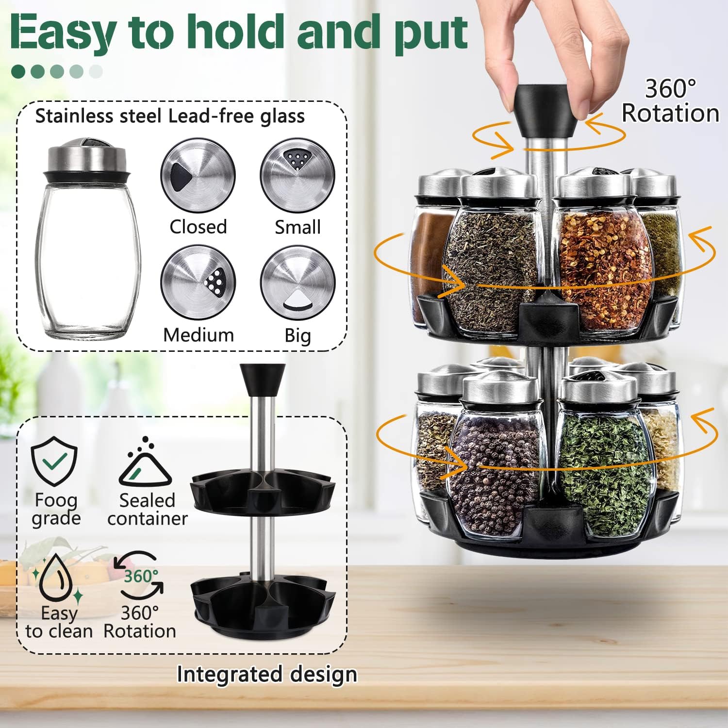 CARLA HOME Rotating Spice Rack Organizer with 12 Glass Jars for Kitchen view 4