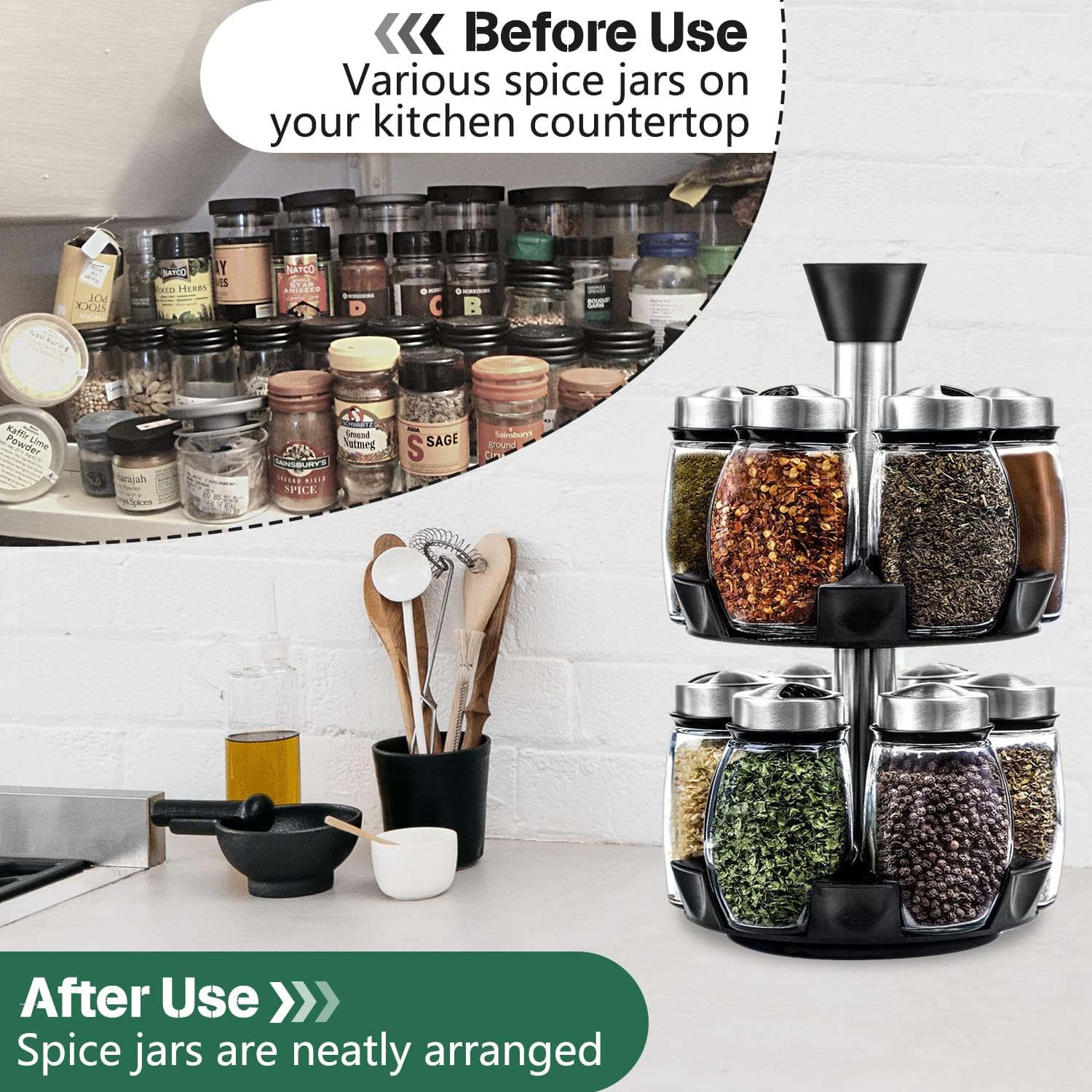 CARLA HOME Rotating Spice Rack Organizer with 12 Glass Jars for Kitchen view 5
