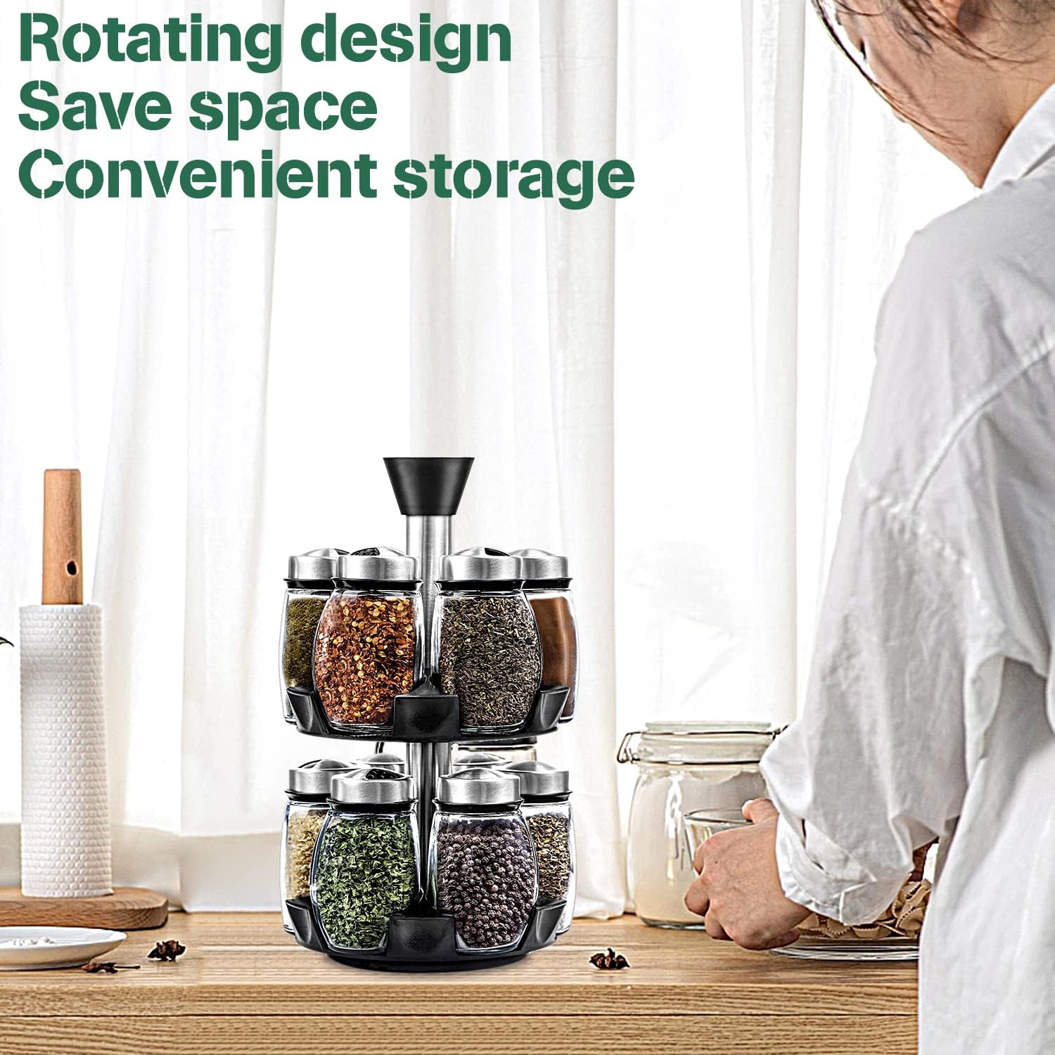 CARLA HOME Rotating Spice Rack Organizer with 12 Glass Jars for Kitchen view 6