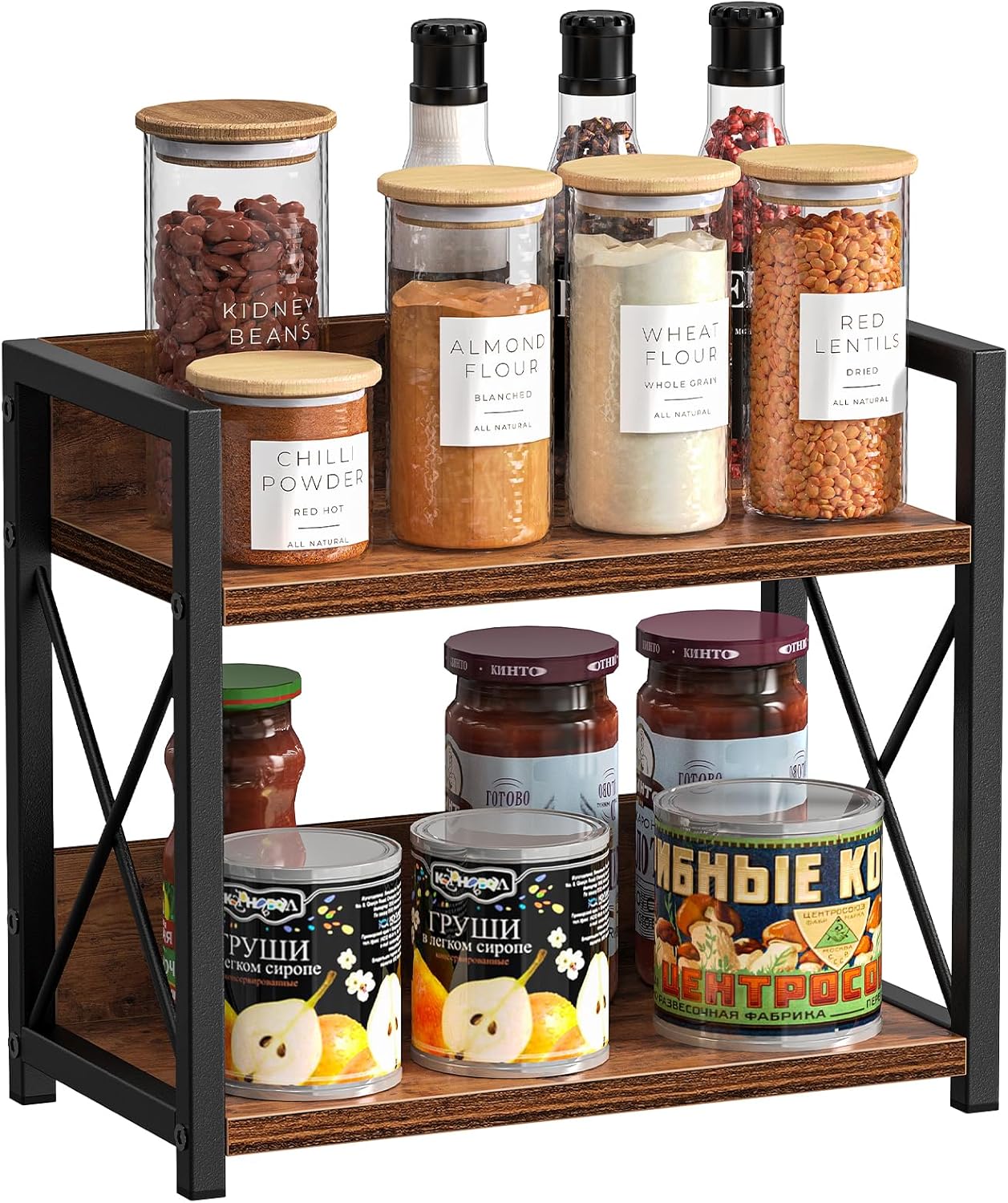 CARLA HOME 2-Tier Countertop Shelf Organizer Rustic Wood Kitchen Spice Rack view 2
