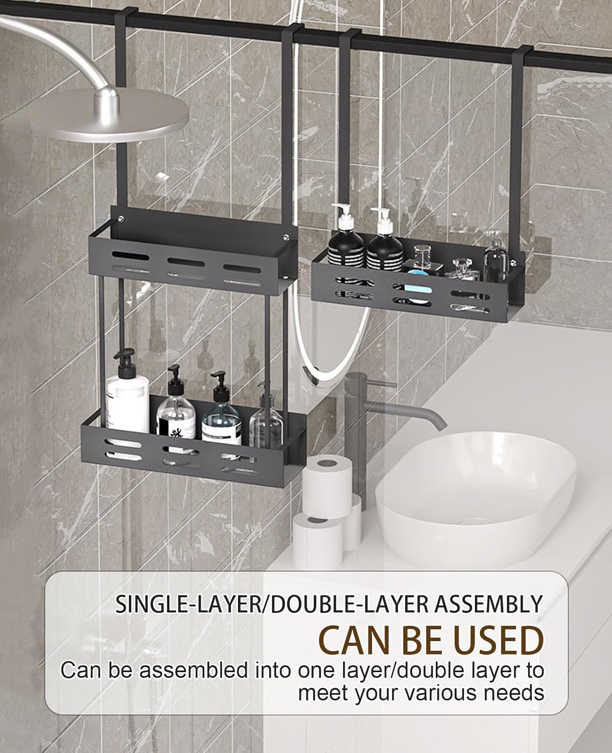 CARLA HOME Over the Door 2-tier Shower Caddy Organizer Shelf with Hooks for view 3