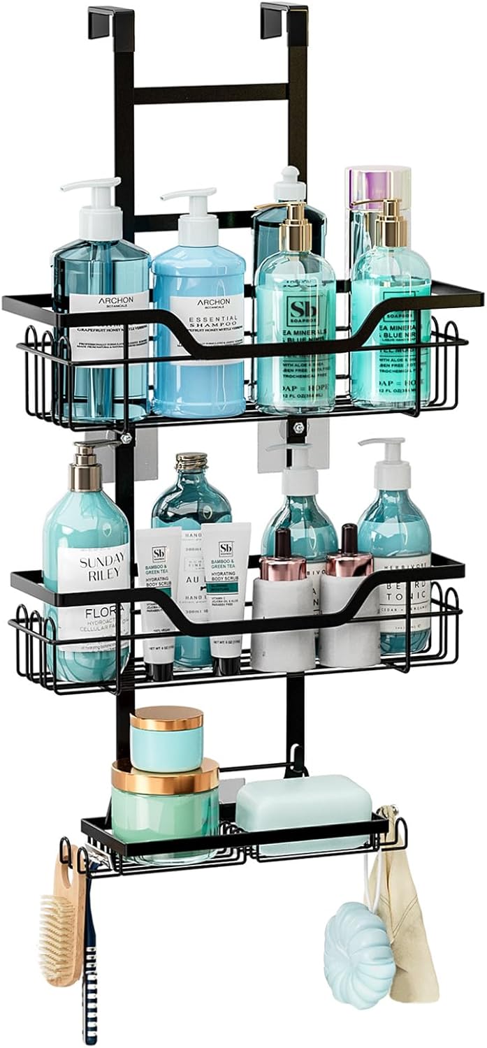 CARLA HOME Over the Door 3-tier Shower Caddy Organizer Shelf with Hooks for