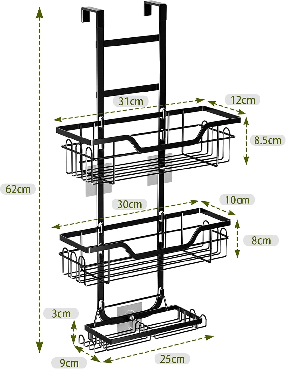 CARLA HOME Over the Door 3-tier Shower Caddy Organizer Shelf with Hooks for view 2