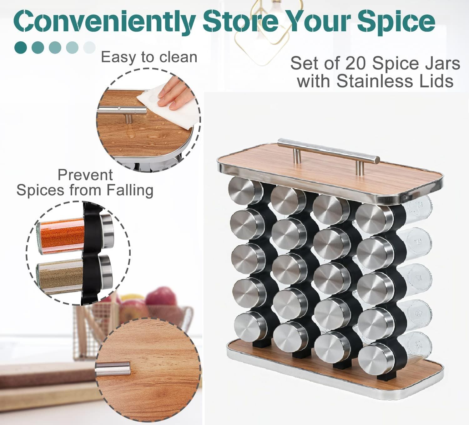 CARLA HOME 20-Jar Spice Rack Organizer Storage for Kitchen Countertop or Cabinet view 4