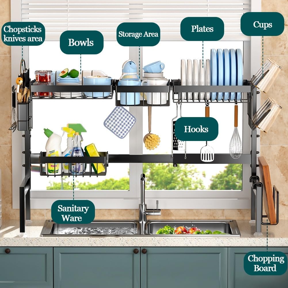 CARLA HOME Adjustable Over the Sink Dish Drying Rack with Utensil Holder view 2