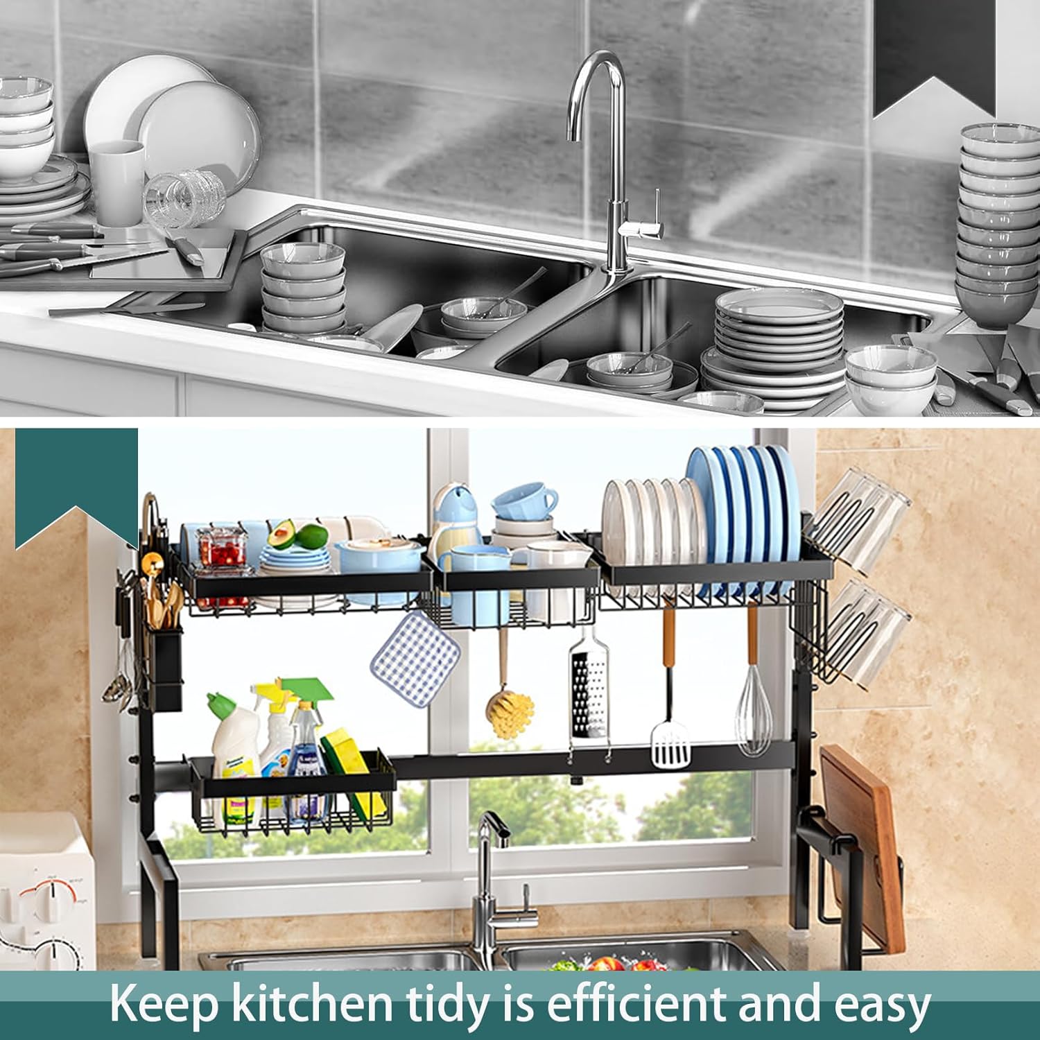 CARLA HOME Adjustable Over the Sink Dish Drying Rack with Utensil Holder view 7