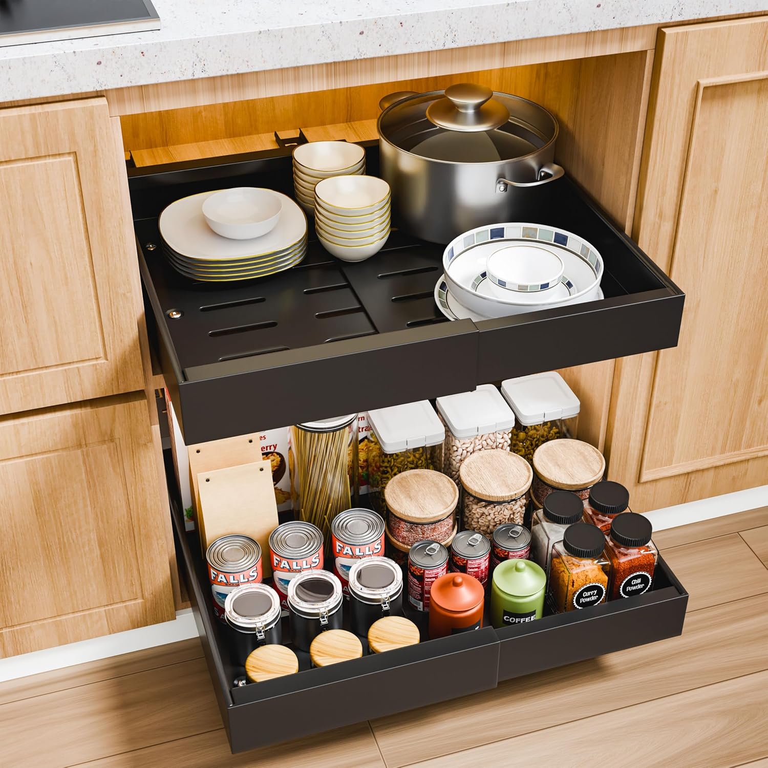 CARLA HOME 2 Pack Pull Out Cabinet Organizer Expandable for Cabinets with