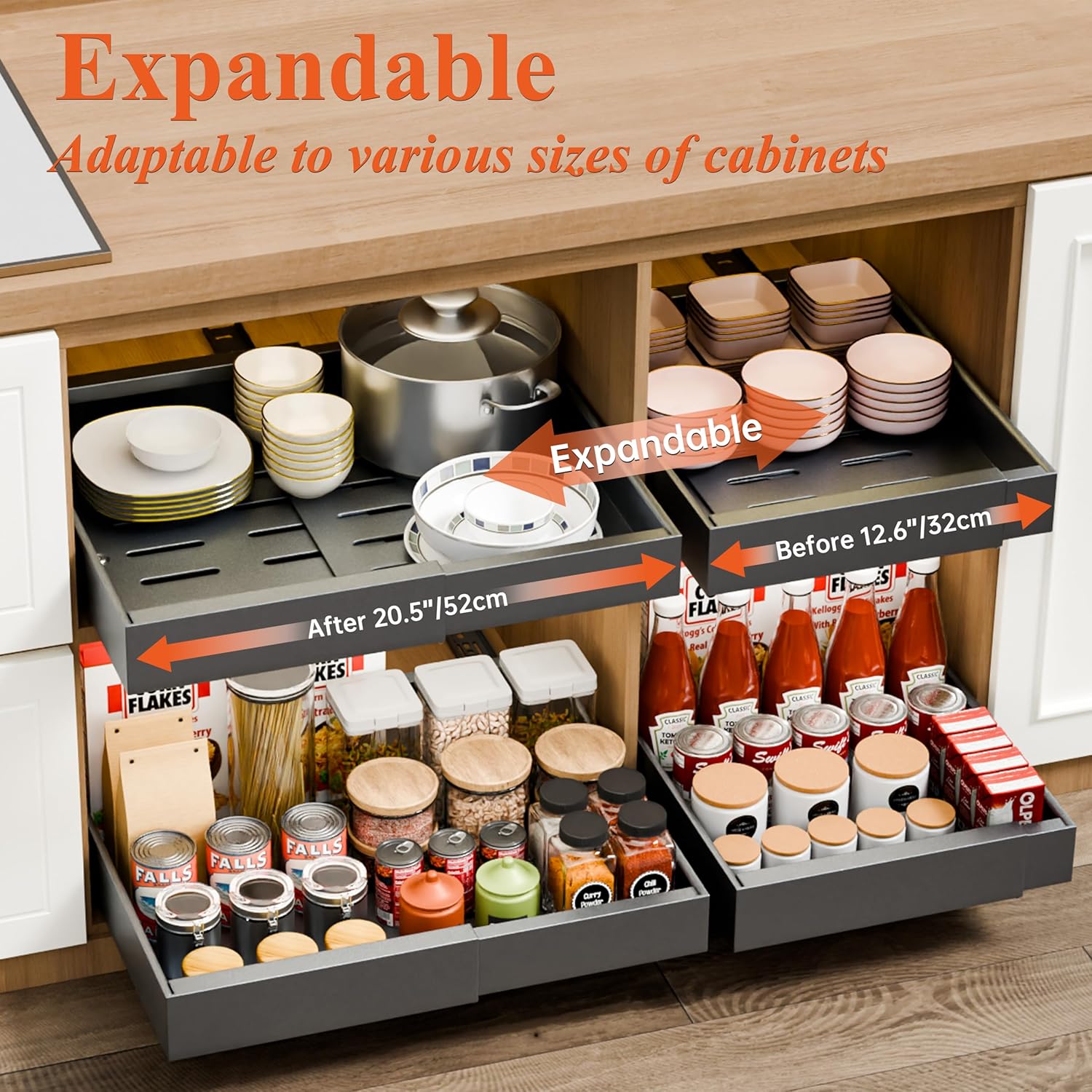 CARLA HOME 2 Pack Pull Out Cabinet Organizer Expandable for Cabinets with view 3