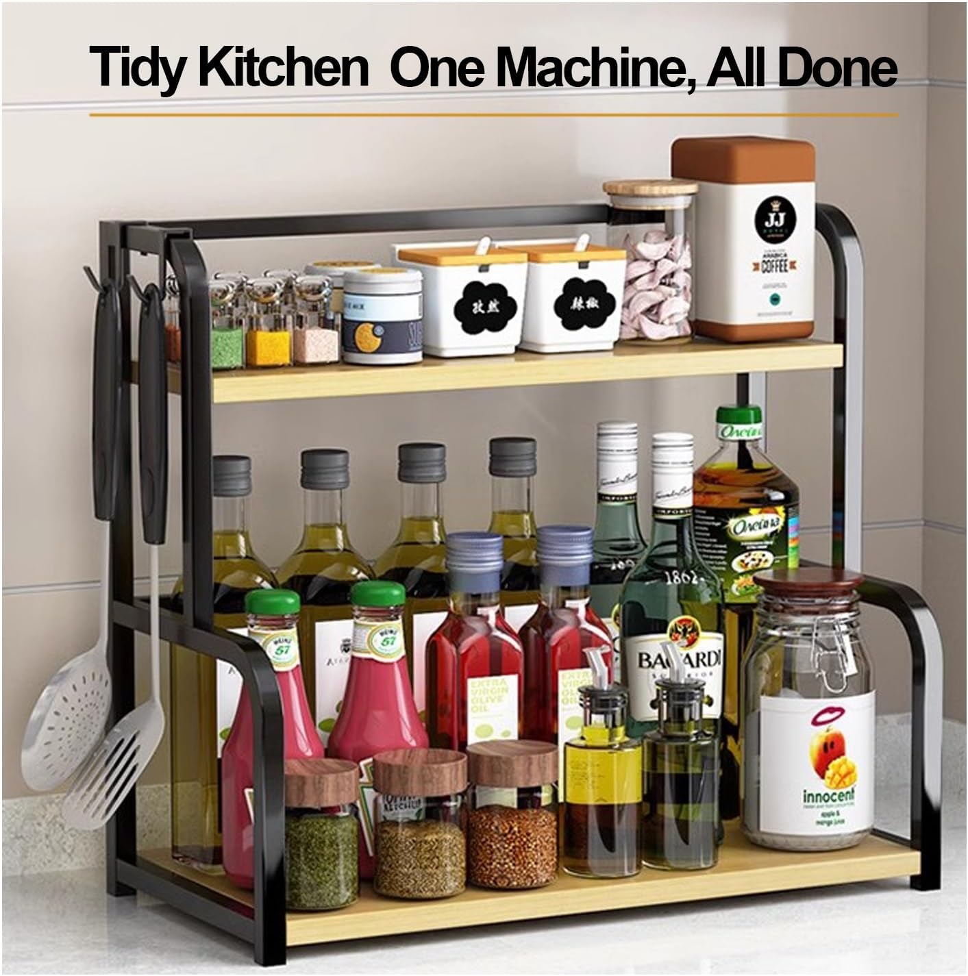 CARLA HOME 2-Tier Wooden Kitchen Countertop Spice Rack for Storage of Condiments view 3