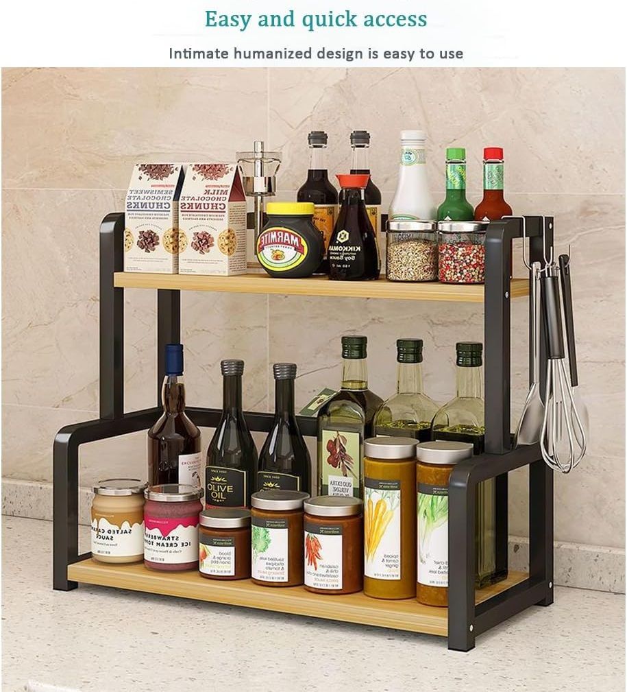 CARLA HOME 2-Tier Wooden Kitchen Countertop Spice Rack for Storage of Condiments view 5