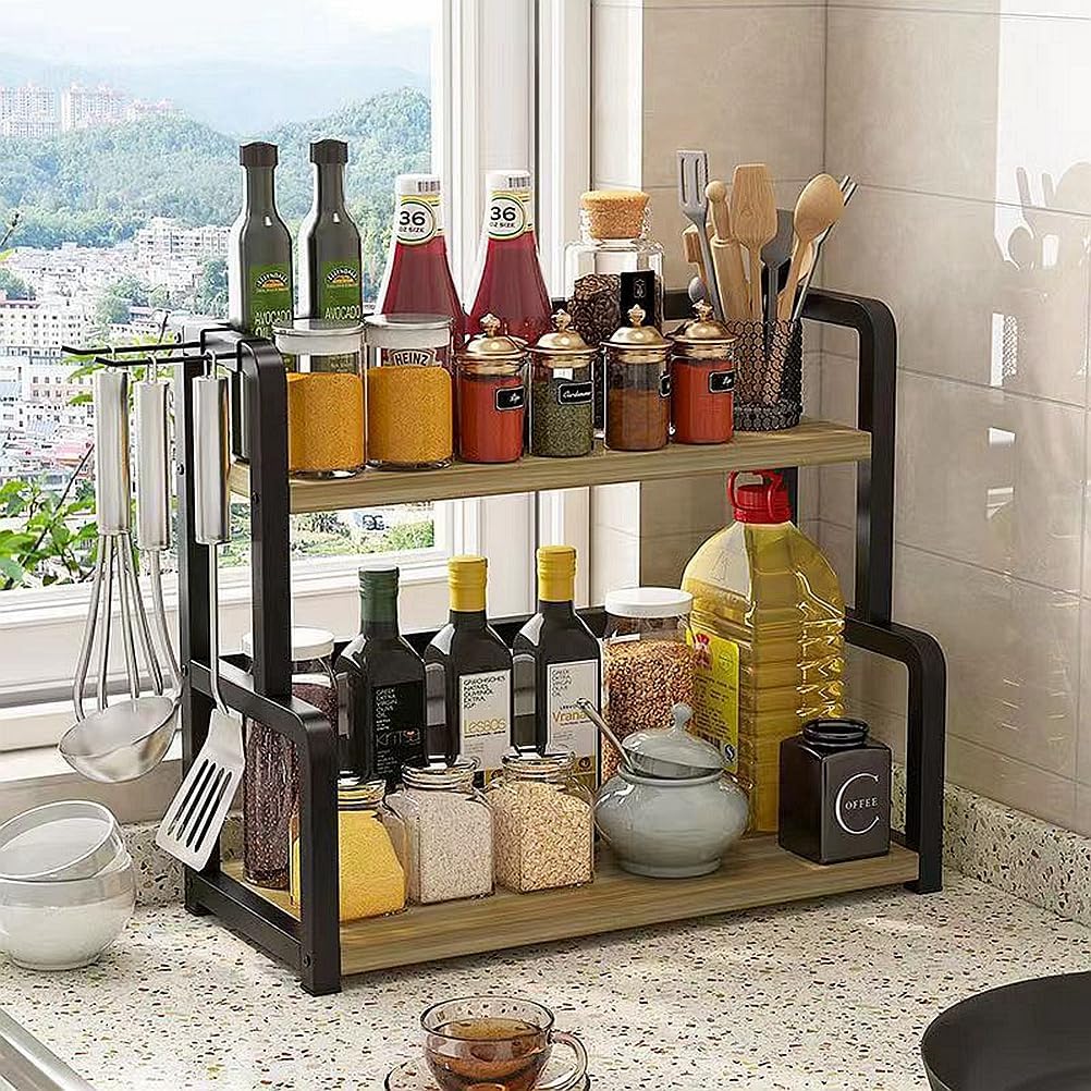 CARLA HOME 2-Tier Wooden Kitchen Countertop Spice Rack for Storage of Condiments view 8