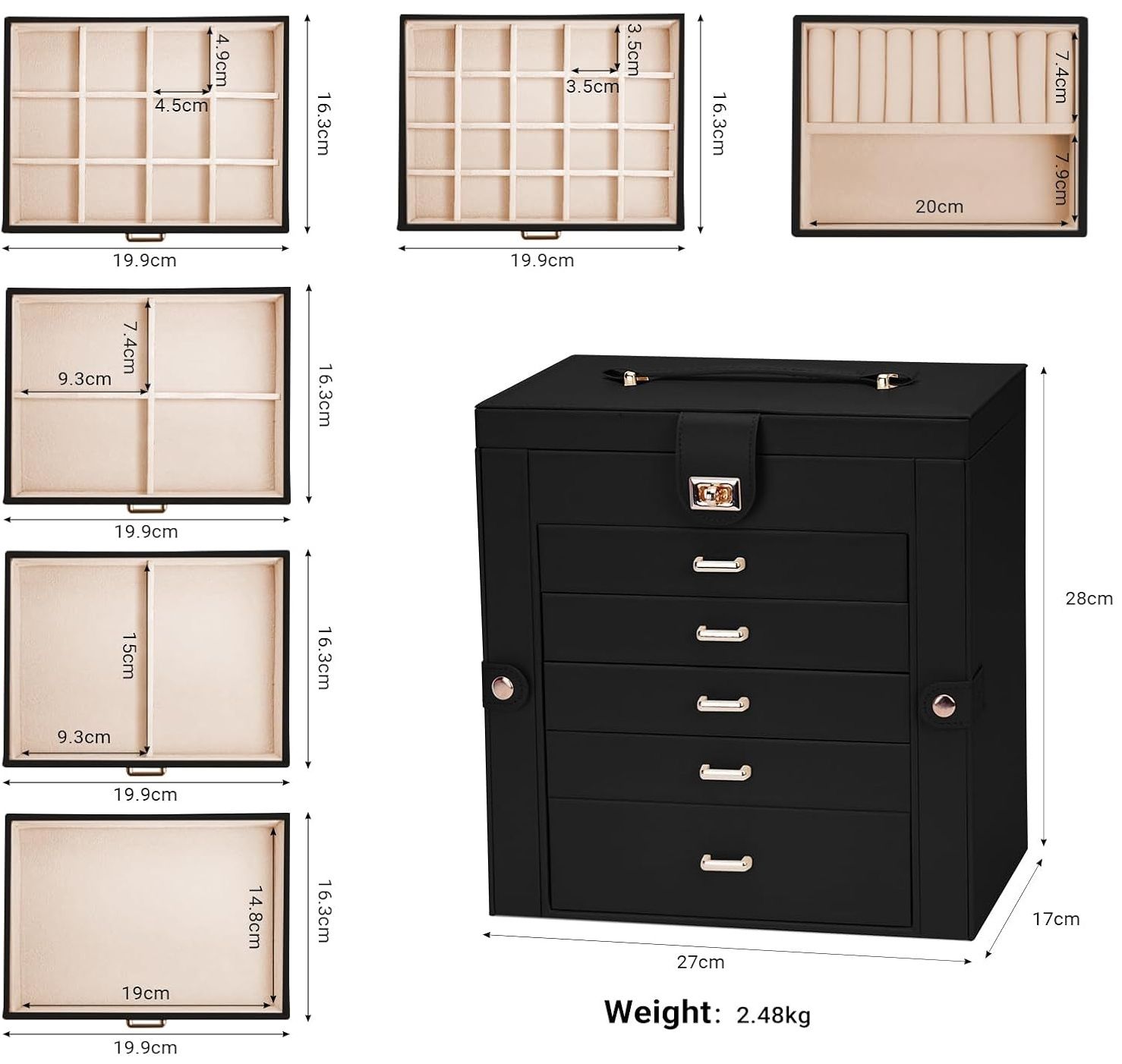 CARLA HOME 6-Layer Large Jewelry Box for Women withDrawers view 3