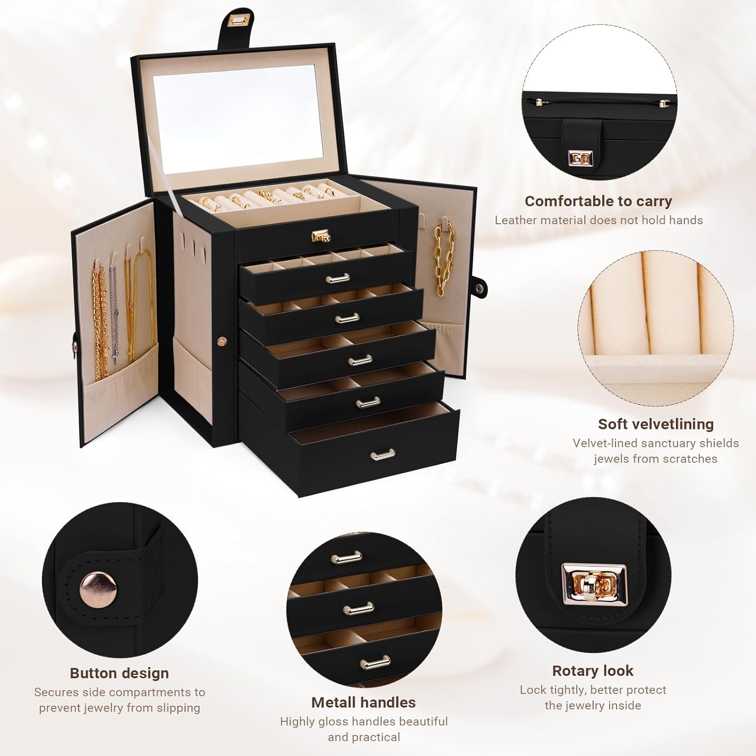 CARLA HOME 6-Layer Large Jewelry Box for Women withDrawers view 5