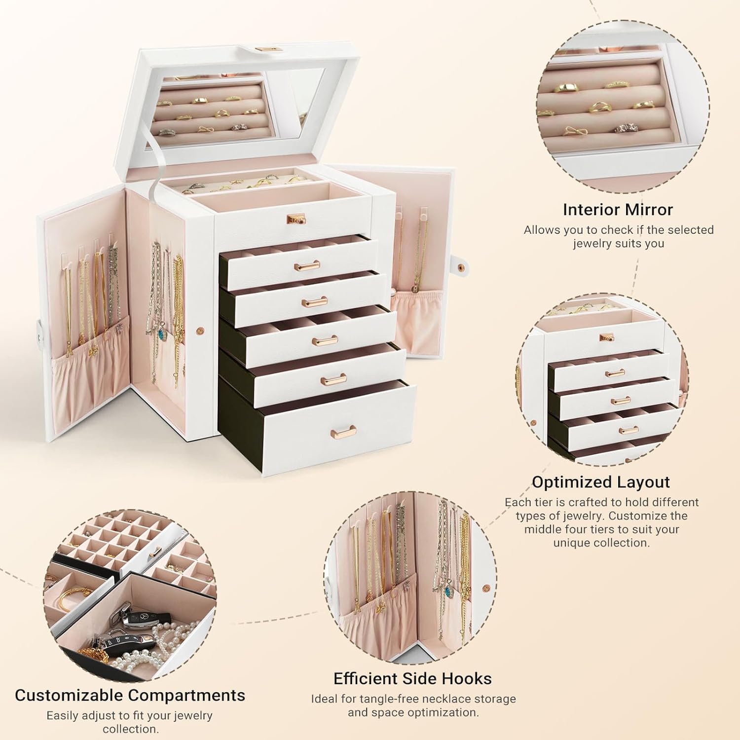 CARLA HOME 6-Layer Large Jewelry Box for Women withDrawers view 6