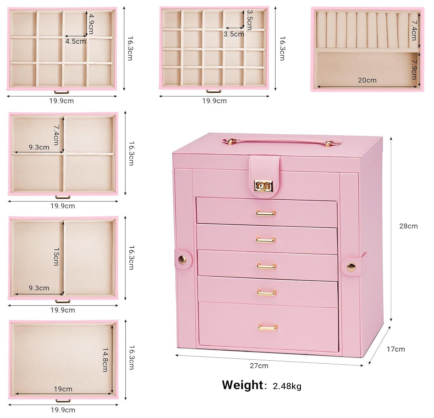 CARLA HOME 6-Layer Large Jewelry Box for Women withDrawers view 3