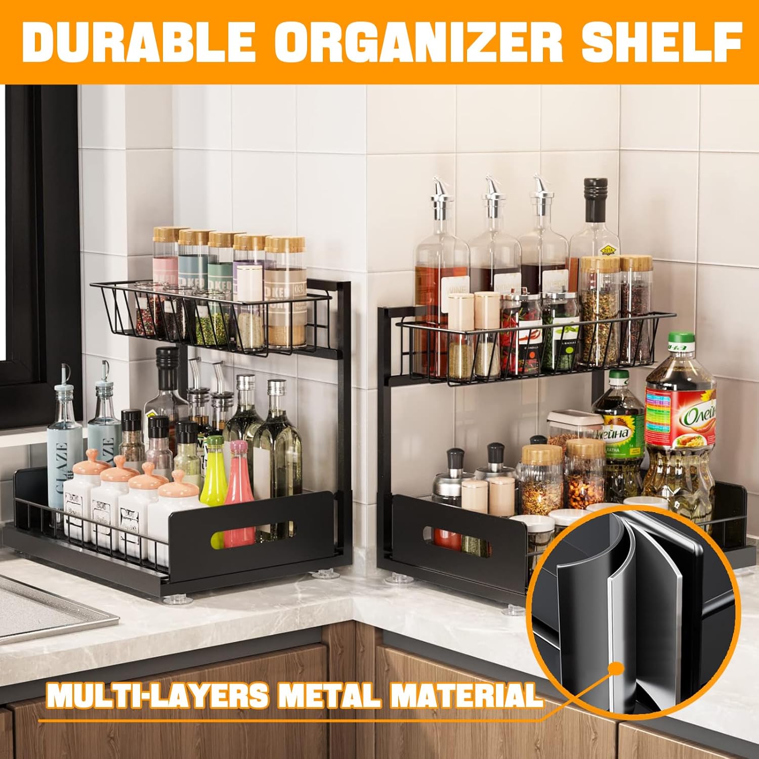 CARLA HOME 2 Pack Under Sink Organiser with Sliding Drawers for Kitchen & Bathroom view 2