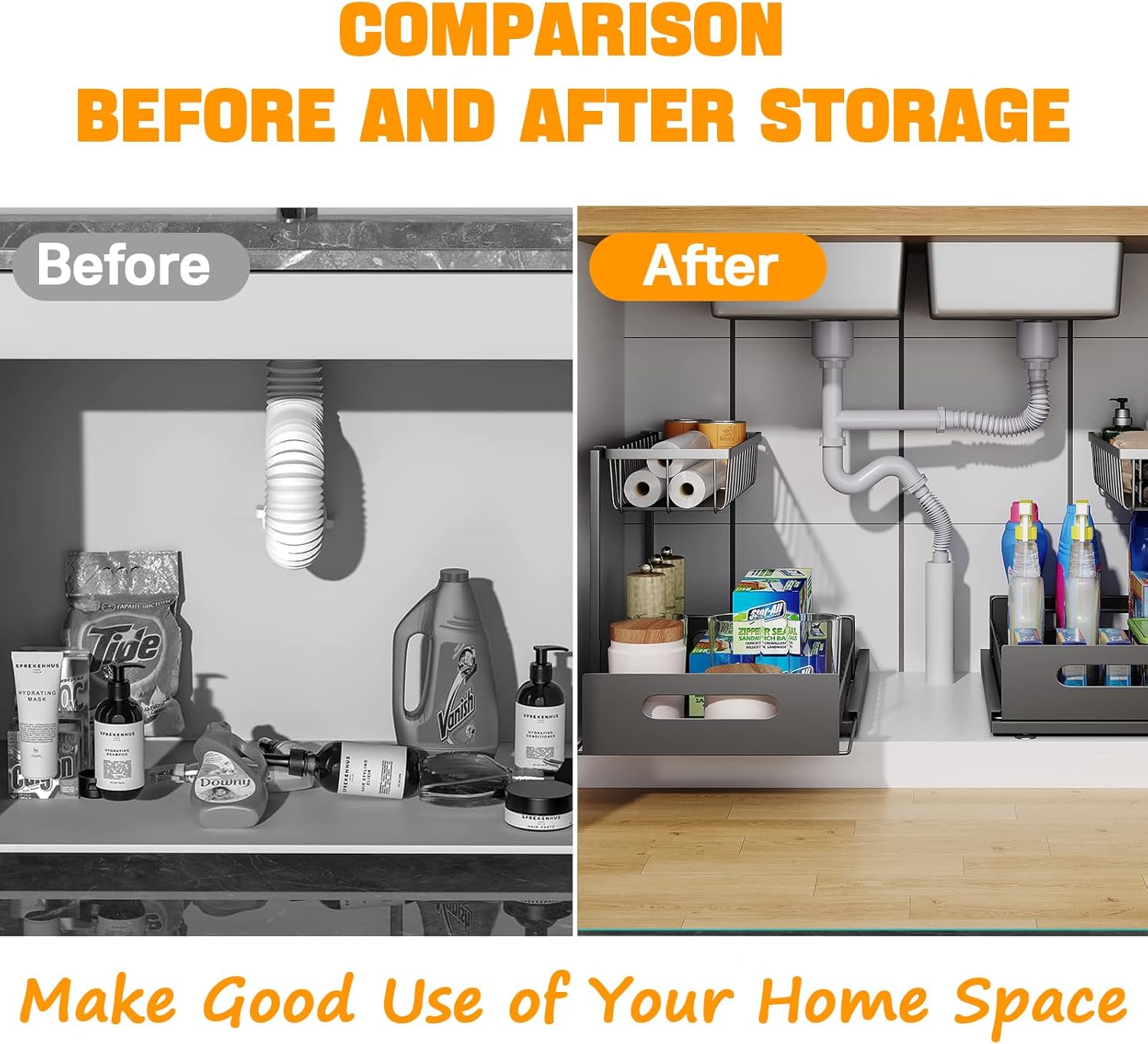 CARLA HOME 2 Pack Under Sink Organiser with Sliding Drawers for Kitchen & Bathroom view 5