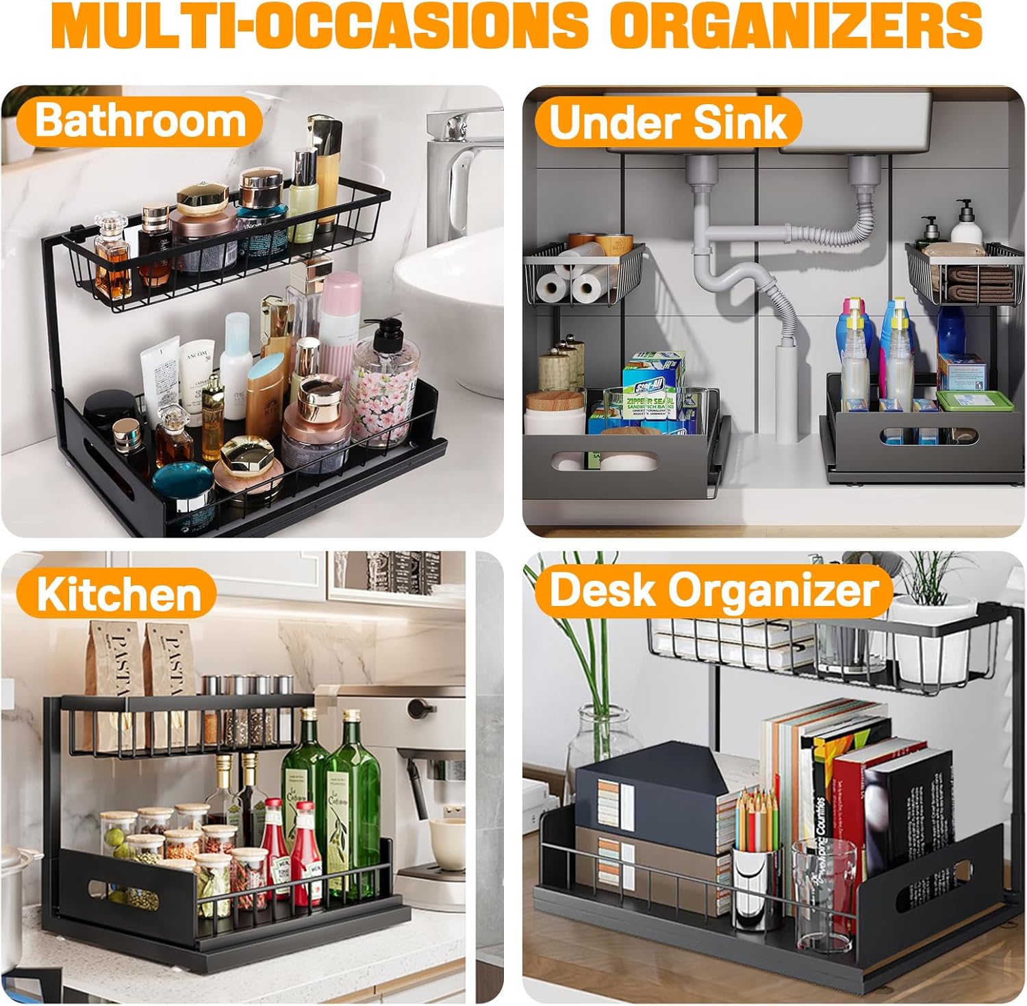 CARLA HOME 2 Pack Under Sink Organiser with Sliding Drawers for Kitchen & Bathroom view 6