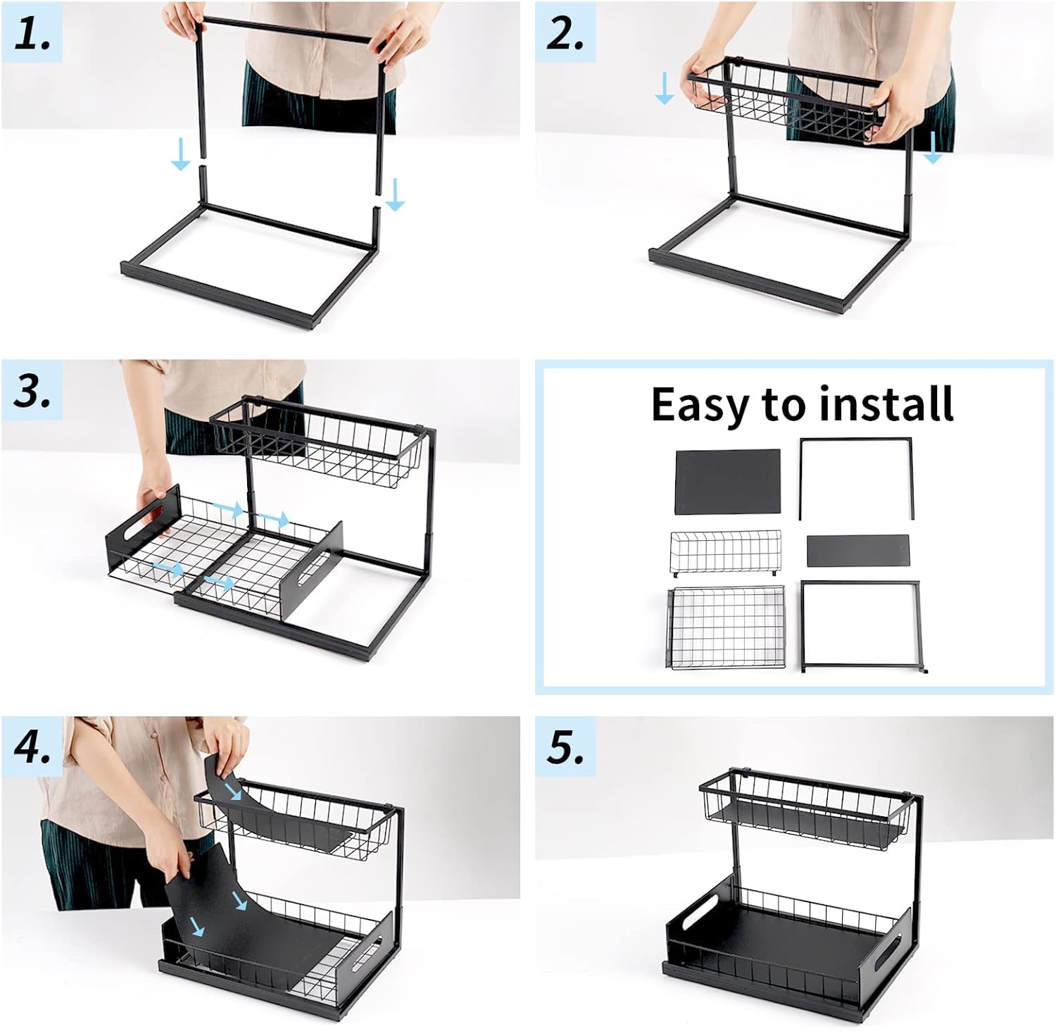 CARLA HOME 2 Pack Under Sink Organiser with Sliding Drawers for Kitchen & Bathroom view 9