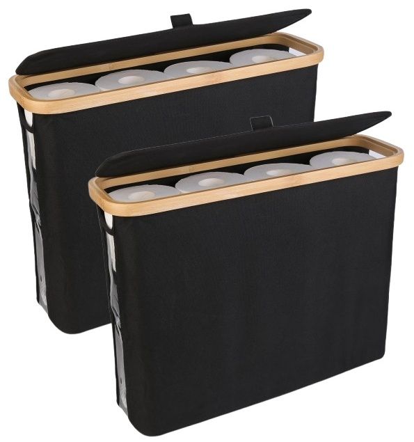 CARLA HOME 2 pack Toilet Paper Storage Basket Holds Up to 12 Rolls with Bamboo