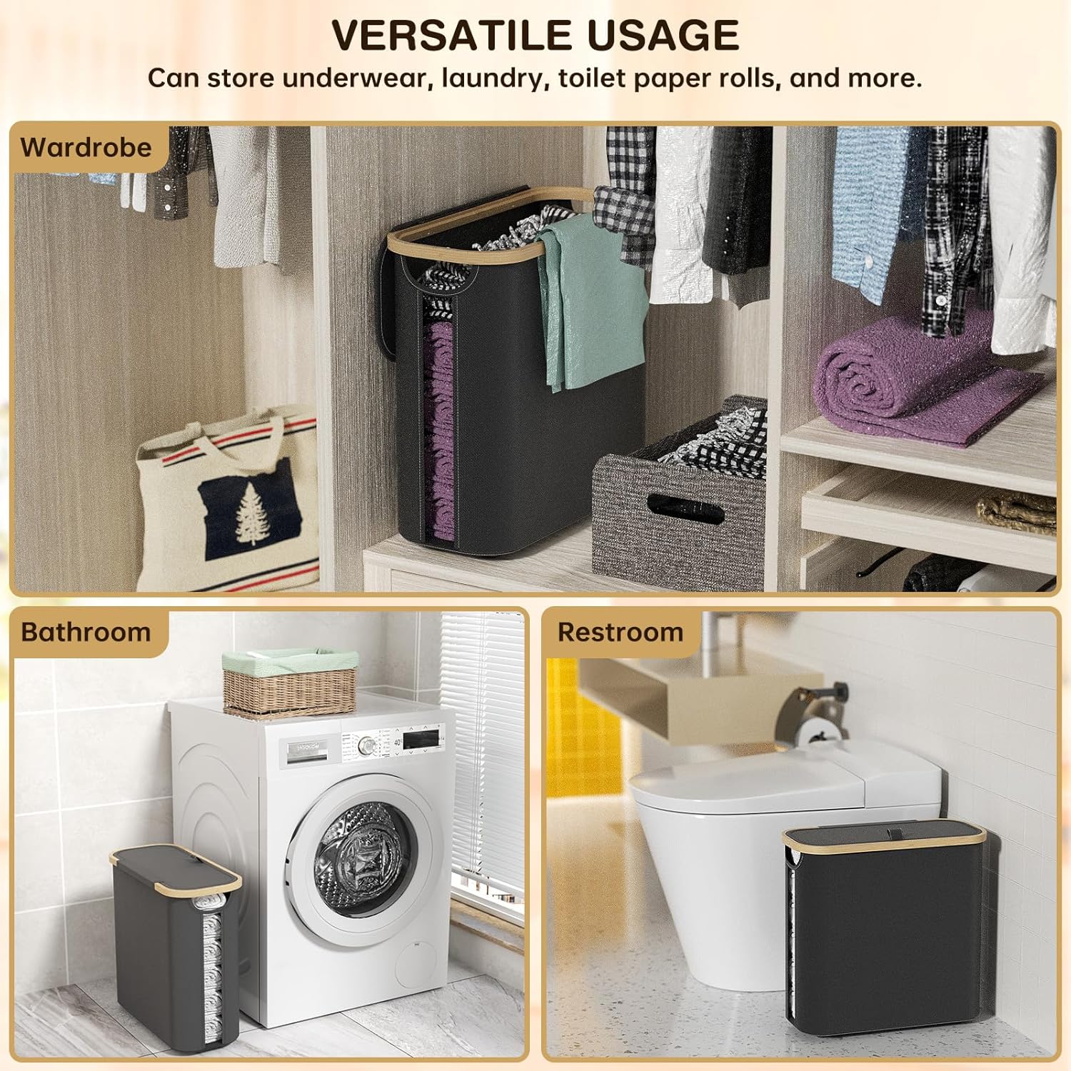 CARLA HOME 2 pack Toilet Paper Storage Basket Holds Up to 12 Rolls with Bamboo view 6