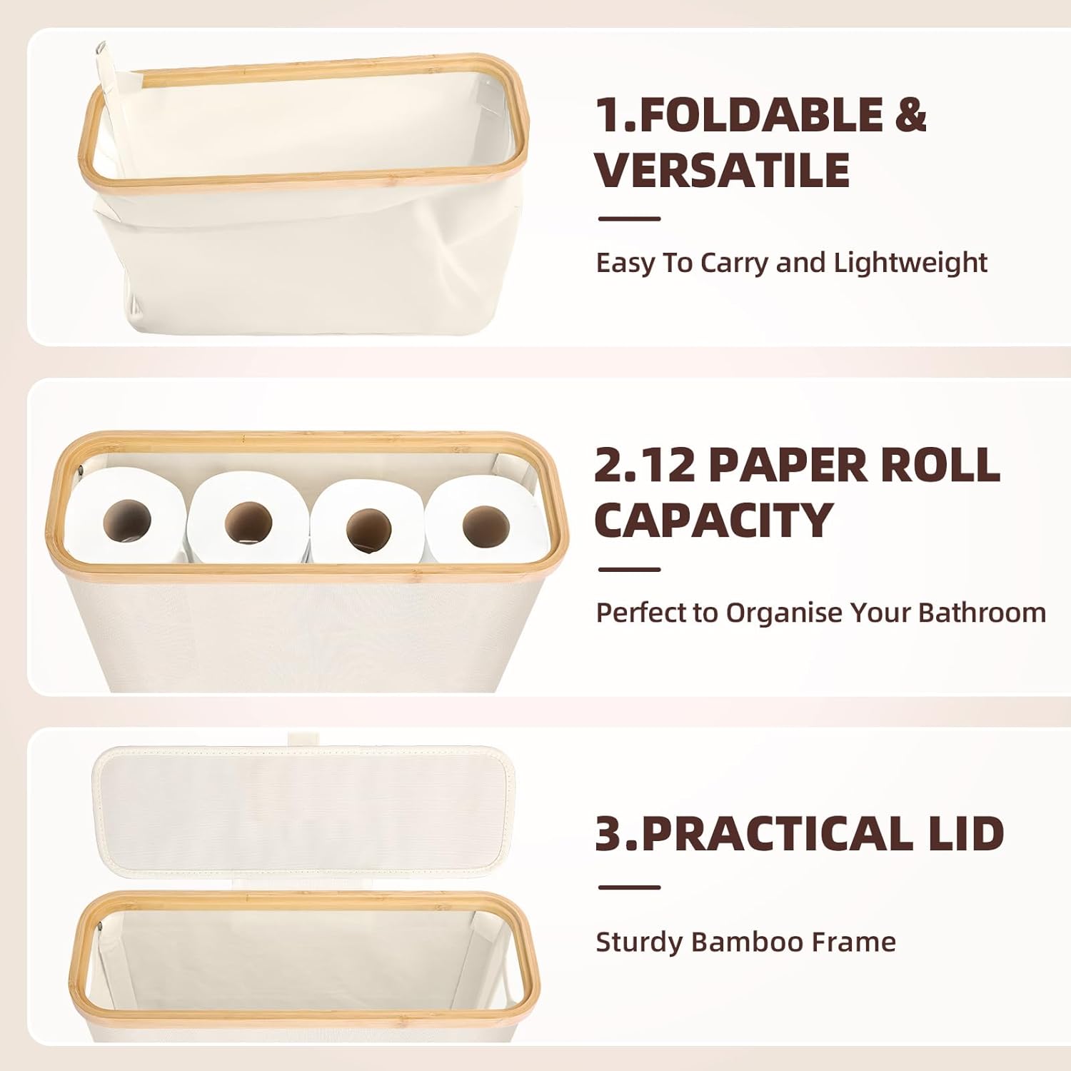 CARLA HOME 2 pack Toilet Paper Storage Basket Holds Up to 12 Rolls with Bamboo view 8