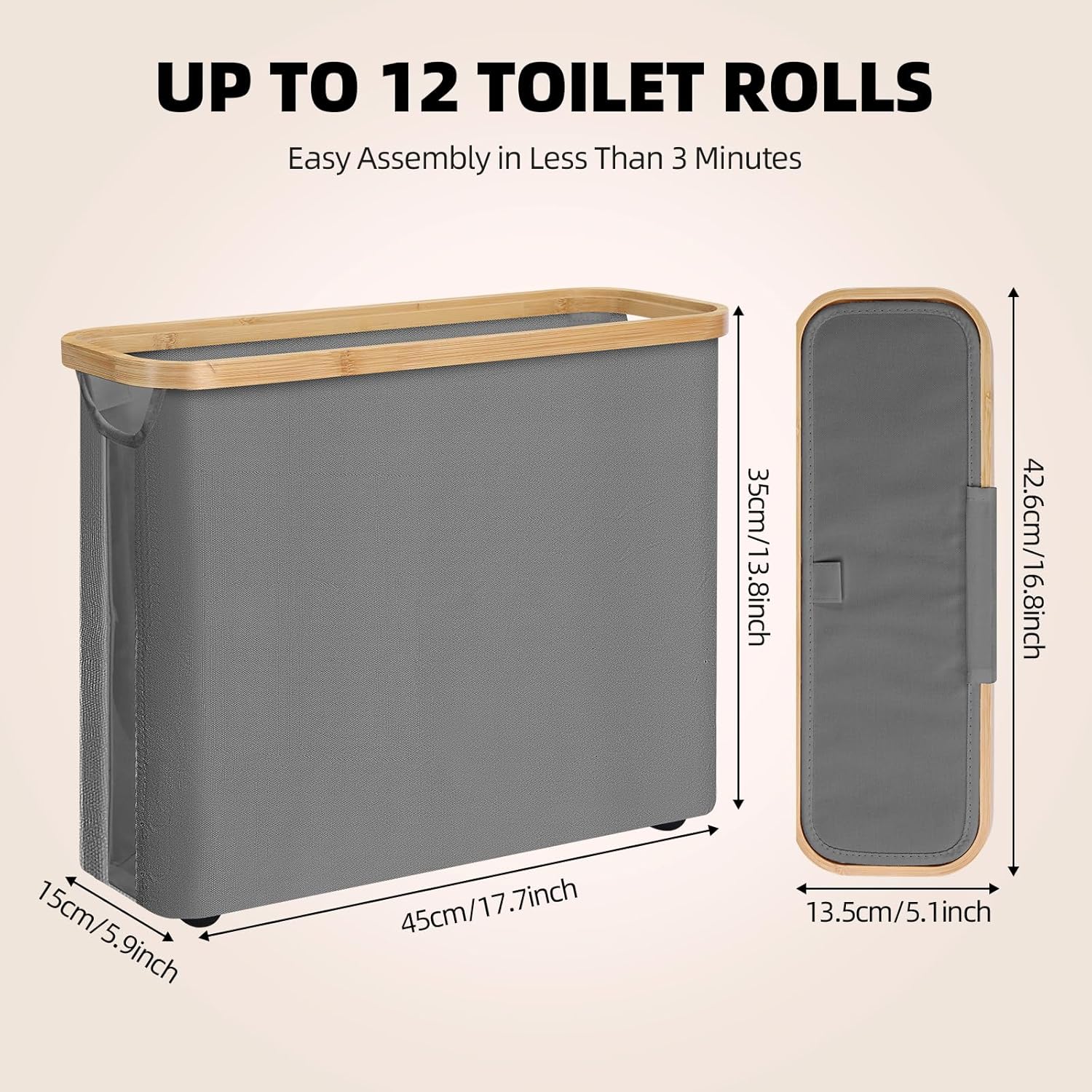 CARLA HOME 2 pack Toilet Paper Storage Basket Holds Up to 12 Rolls with Bamboo view 3