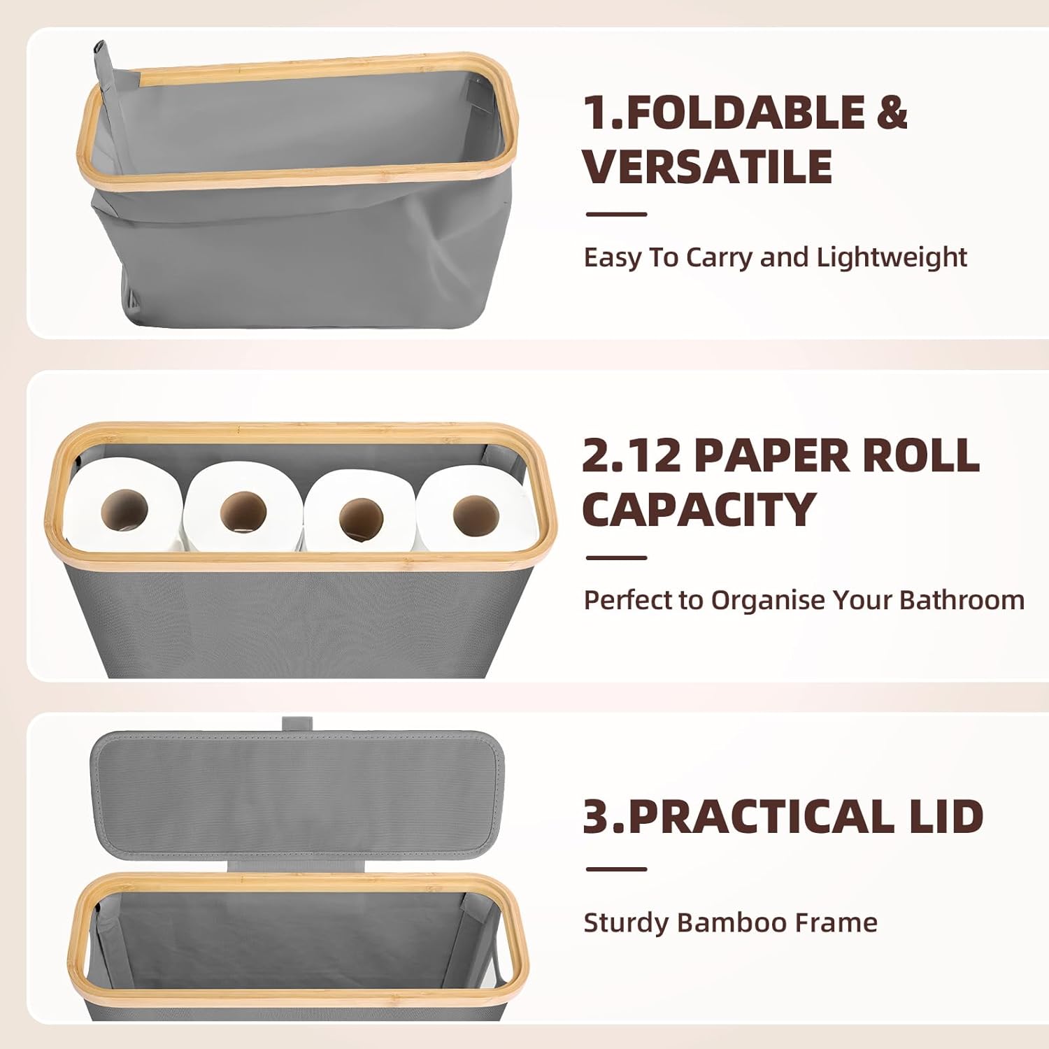 CARLA HOME 2 pack Toilet Paper Storage Basket Holds Up to 12 Rolls with Bamboo view 5