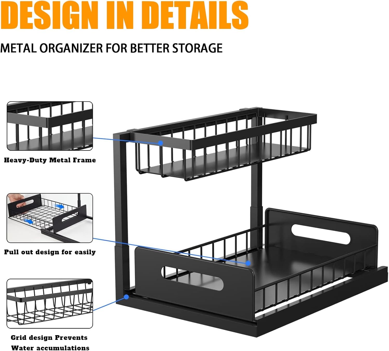 CARLA HOME 2 Tier Under Sink Organiser with Sliding Drawers for Kitchen & Bathroom view 4