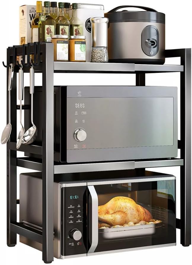 CARLA HOME 3-Tier Microwave Oven Rack with Adjustable Metal Kitchen Shelf