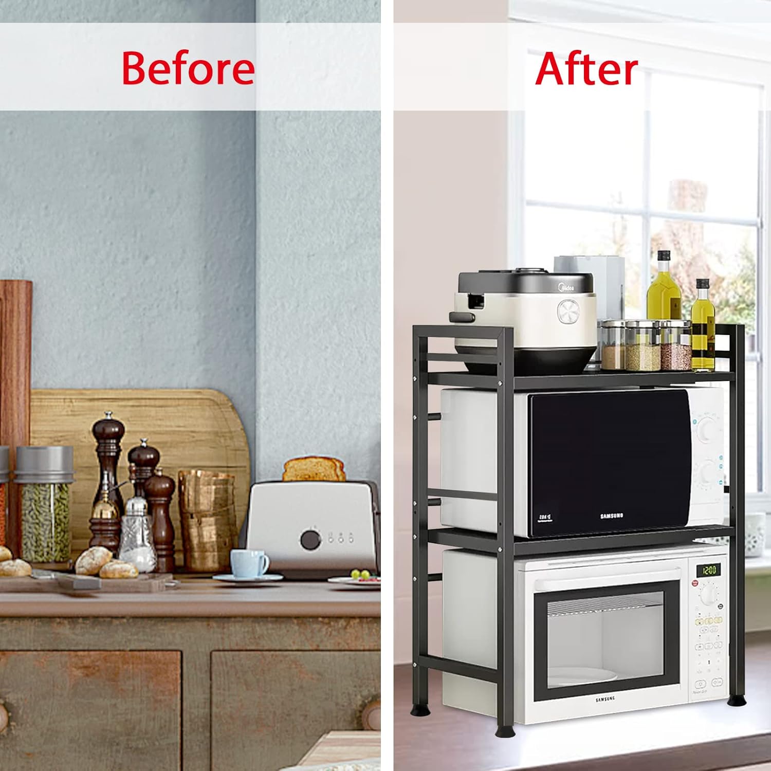 CARLA HOME 3-Tier Microwave Oven Rack with Adjustable Metal Kitchen Shelf view 5
