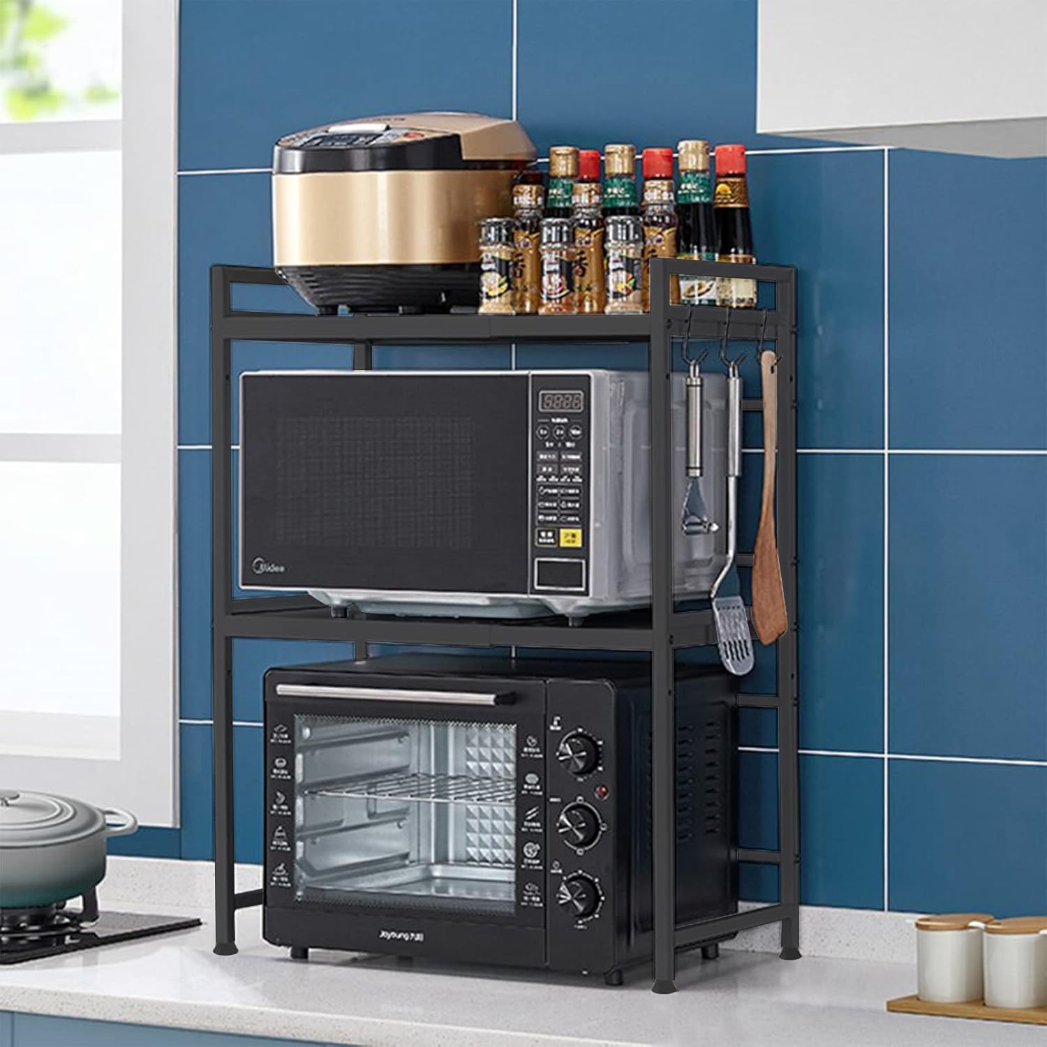 CARLA HOME 3-Tier Microwave Oven Rack with Adjustable Metal Kitchen Shelf view 6
