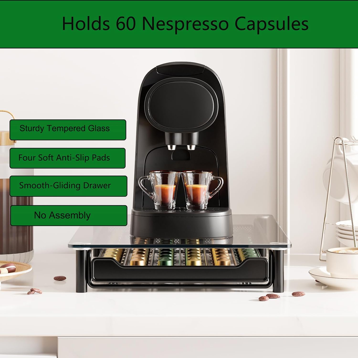 CARLA HOME 60 Coffee Pod Holder Drawer with Tempered Glass Capsule Organizer view 3